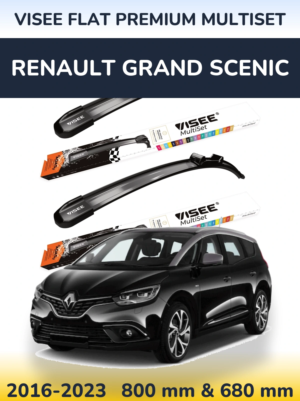 Sada předních stěračů VISEE FLAT PREMIUM MultiSet 800 a 680 mm pro Renault Grand Scenic 2016-2023