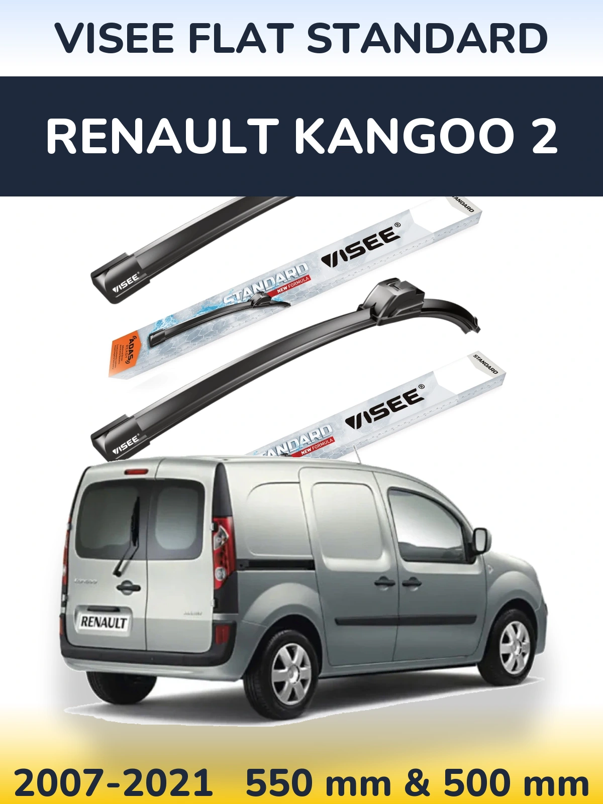 Sada předních stěračů VISEE FLAT STANDARD 550 a 500 mm pro Renault Kangoo 2 2007-2021
