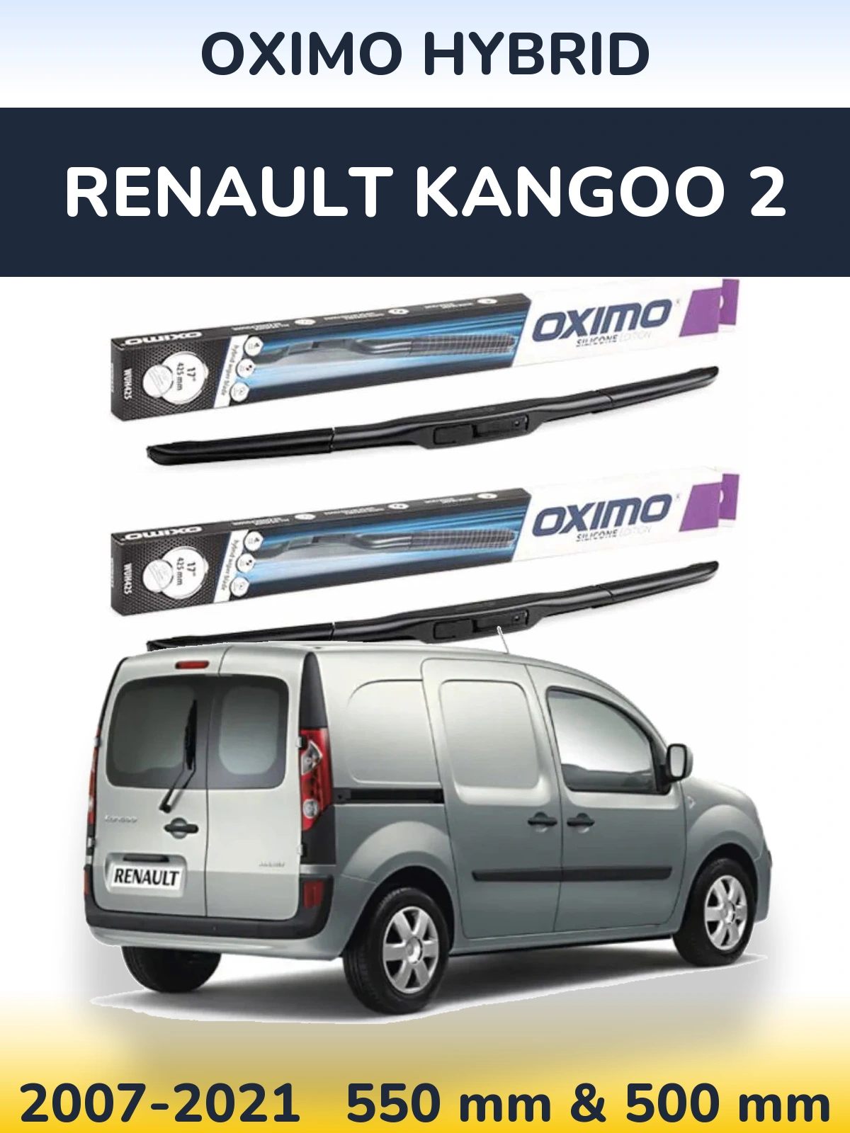 Sada předních stěračů Oximo Hybrid 550 a 500 mm pro Renault Kangoo 2 2007-2021