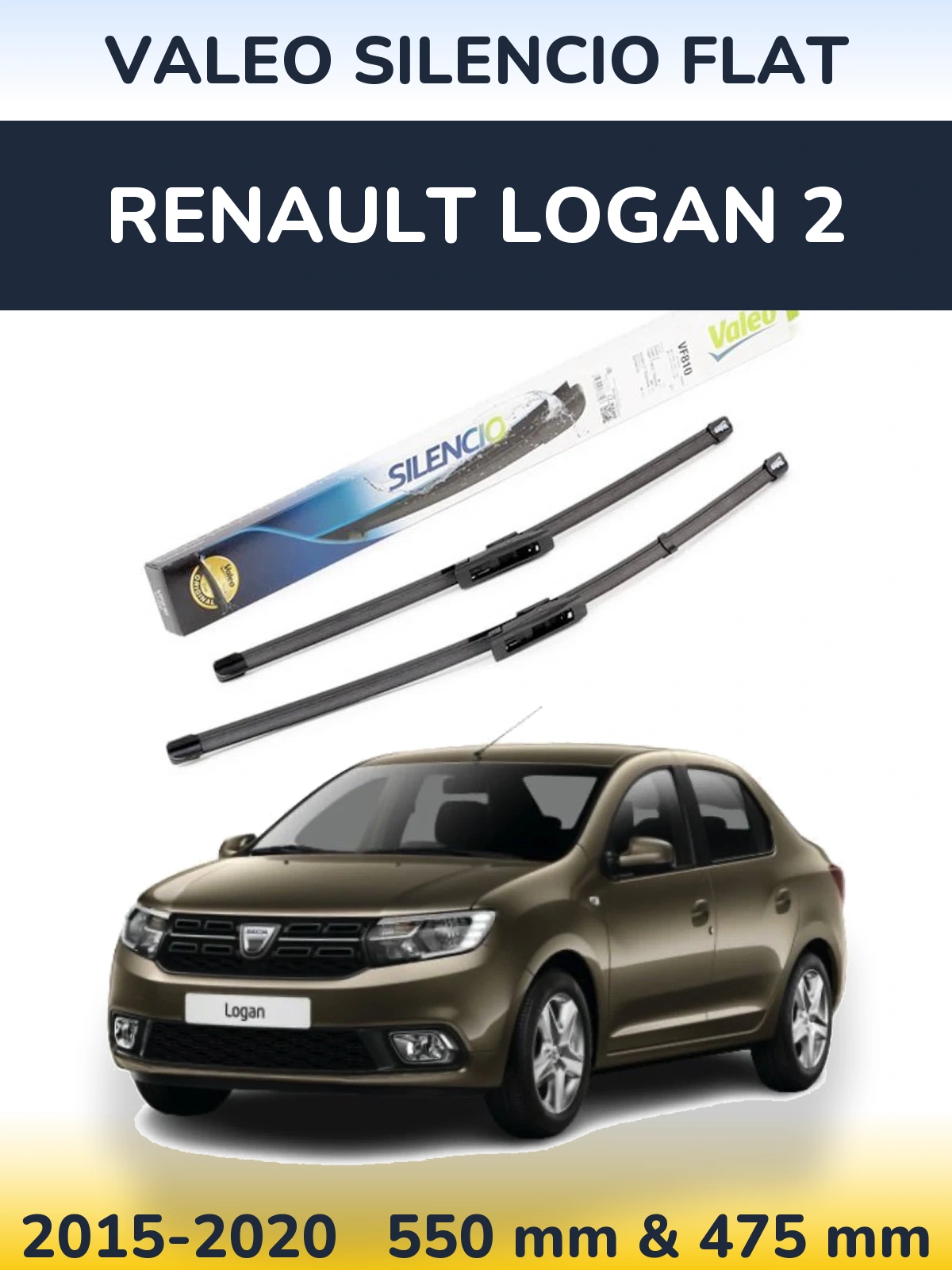 Sada předních stěračů Valeo Silencio Flat 550 a 475 mm pro Renault Logan 2 2015-2020