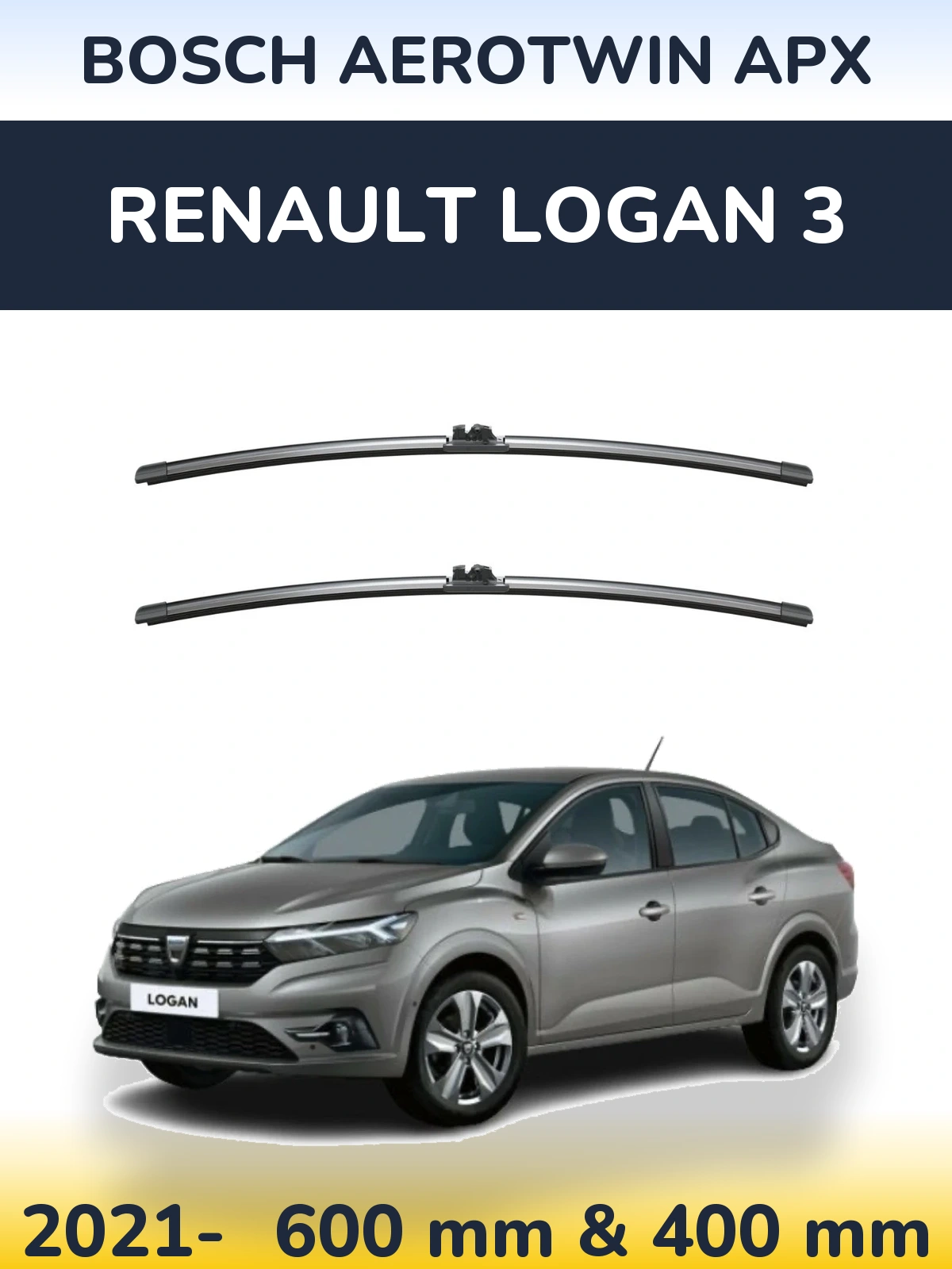 Sada předních stěračů BOSCH AeroTwin APX 600 a 400 mm pro Renault Logan 3 2021-2026