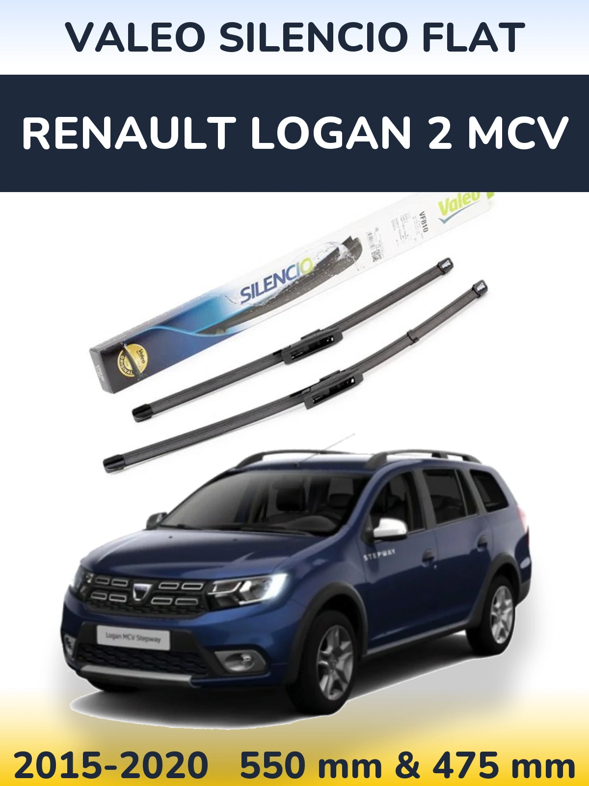 Sada předních stěračů Valeo Silencio Flat 550 a 475 mm pro Renault Logan 2 MCV 2015-2020