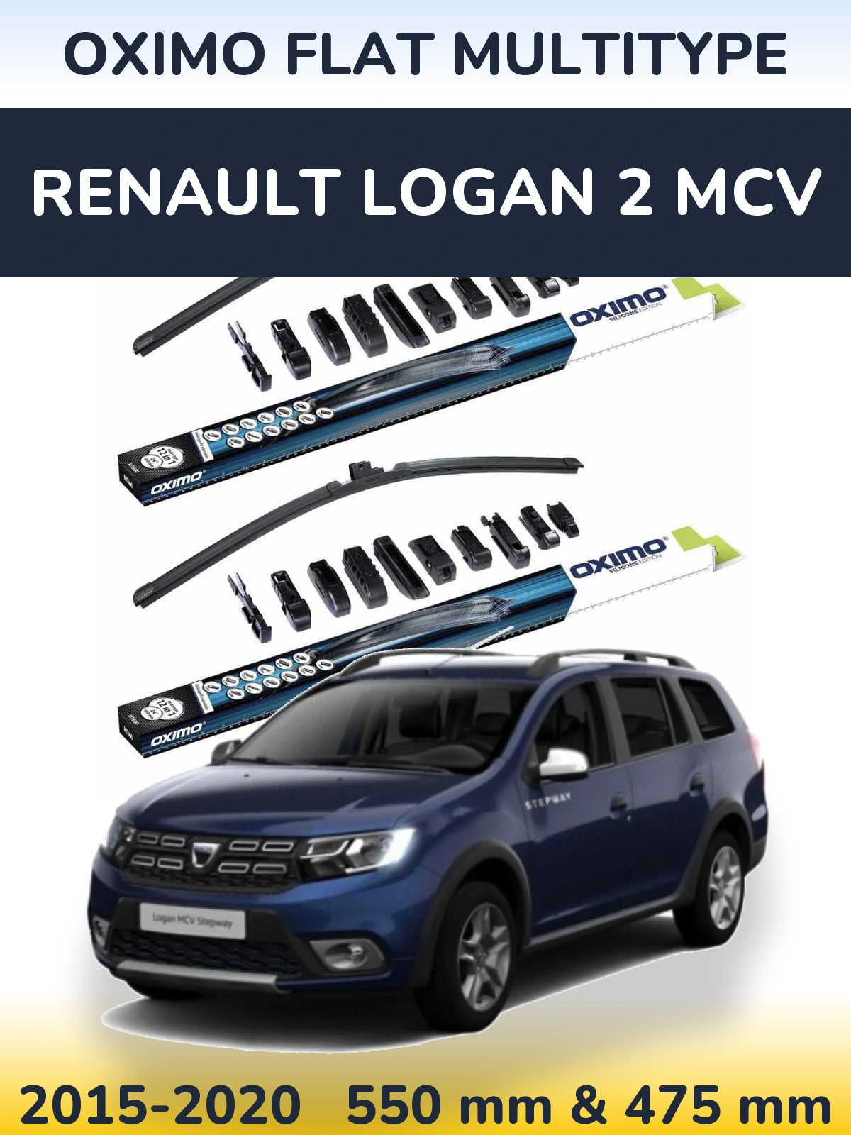 Sada předních stěračů Oximo Flat MultiType 550 a 475 mm pro Renault Logan 2 MCV 2015-2020