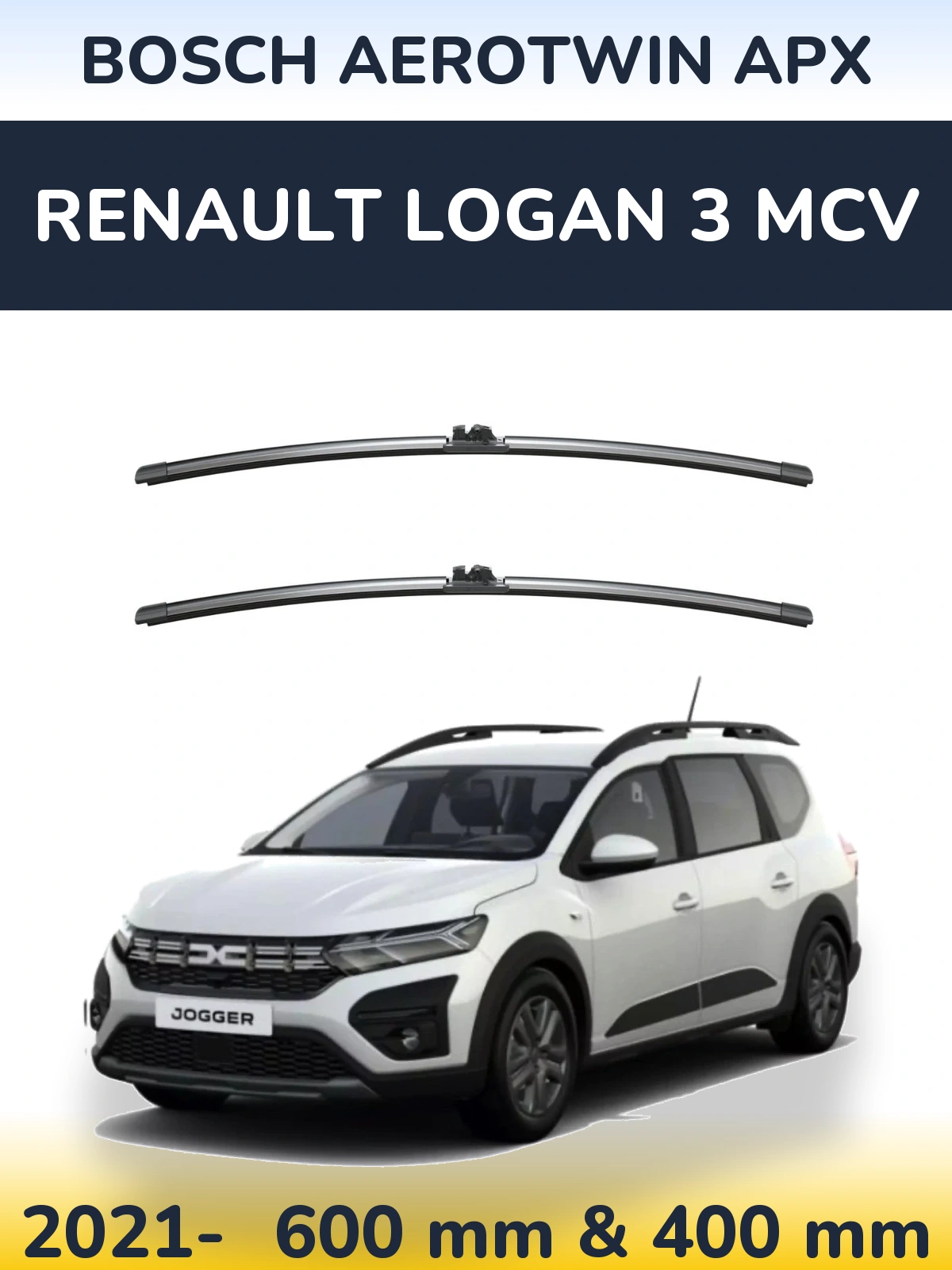 Sada předních stěračů BOSCH AeroTwin APX 600 a 400 mm pro Renault Logan 3 MCV 2021-2026