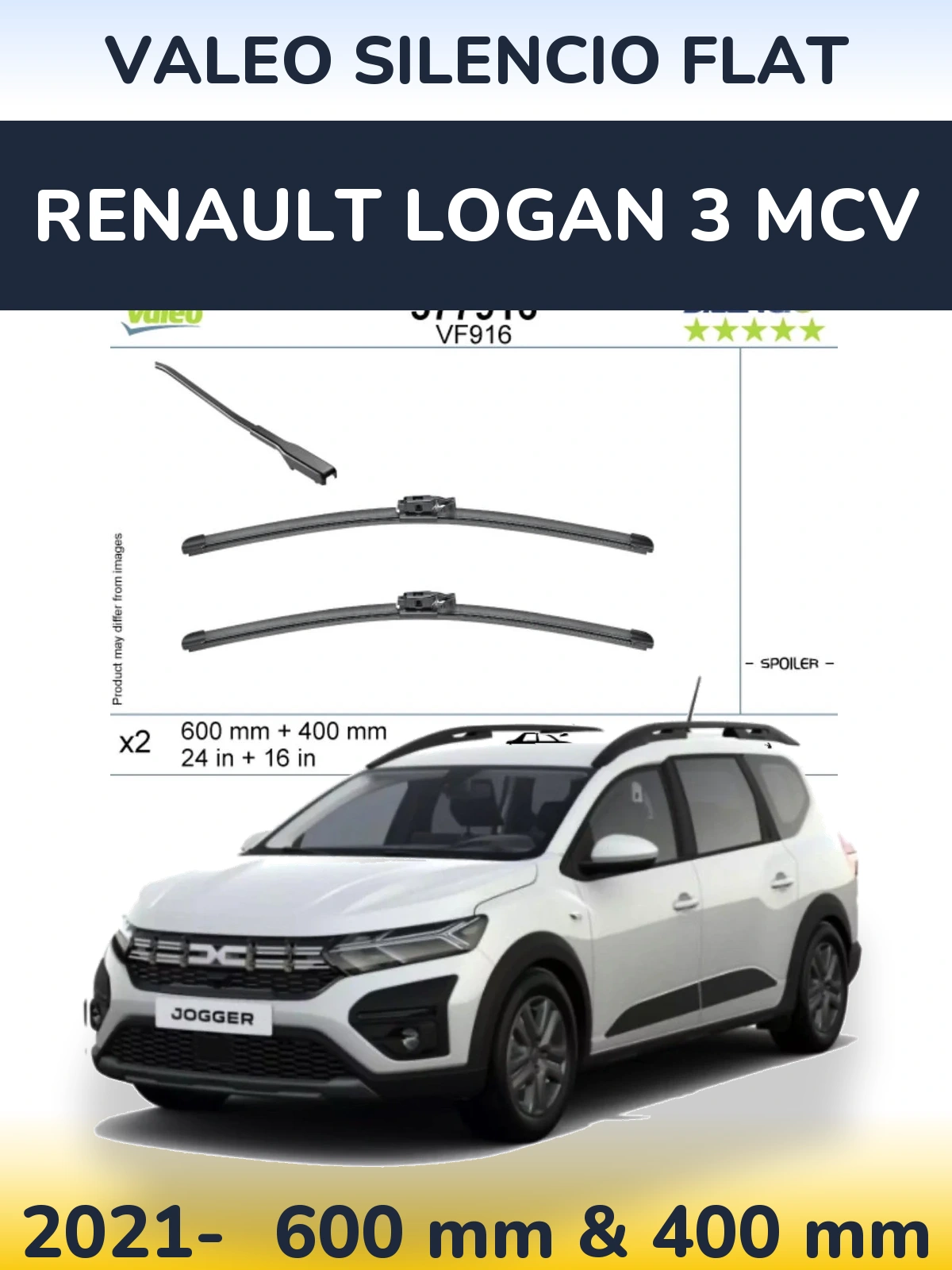 Sada předních stěračů Valeo Silencio Flat 600 a 400 mm pro Renault Logan 3 MCV 2021-2026