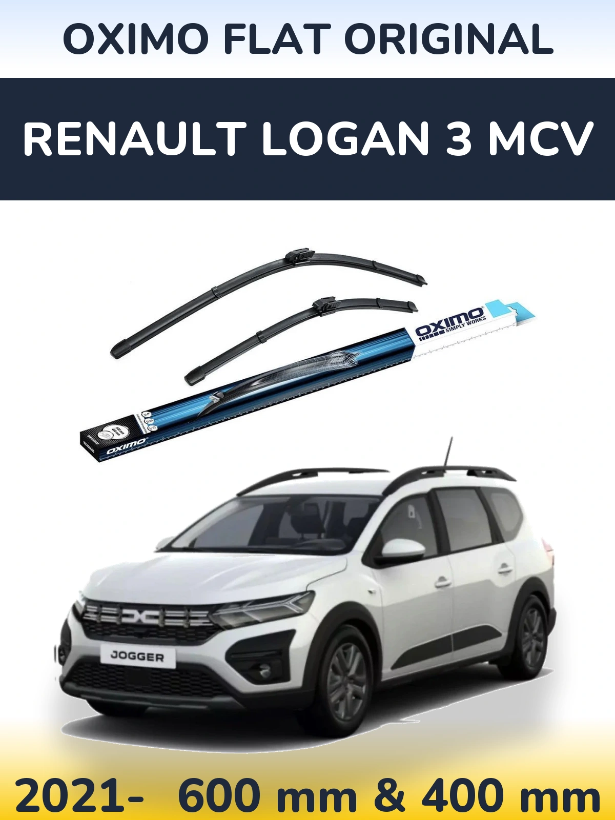 Комплект передніх щіток Oximo Flat Original 600 & 400 мм для Renault Logan 3 MCV 2021-2026