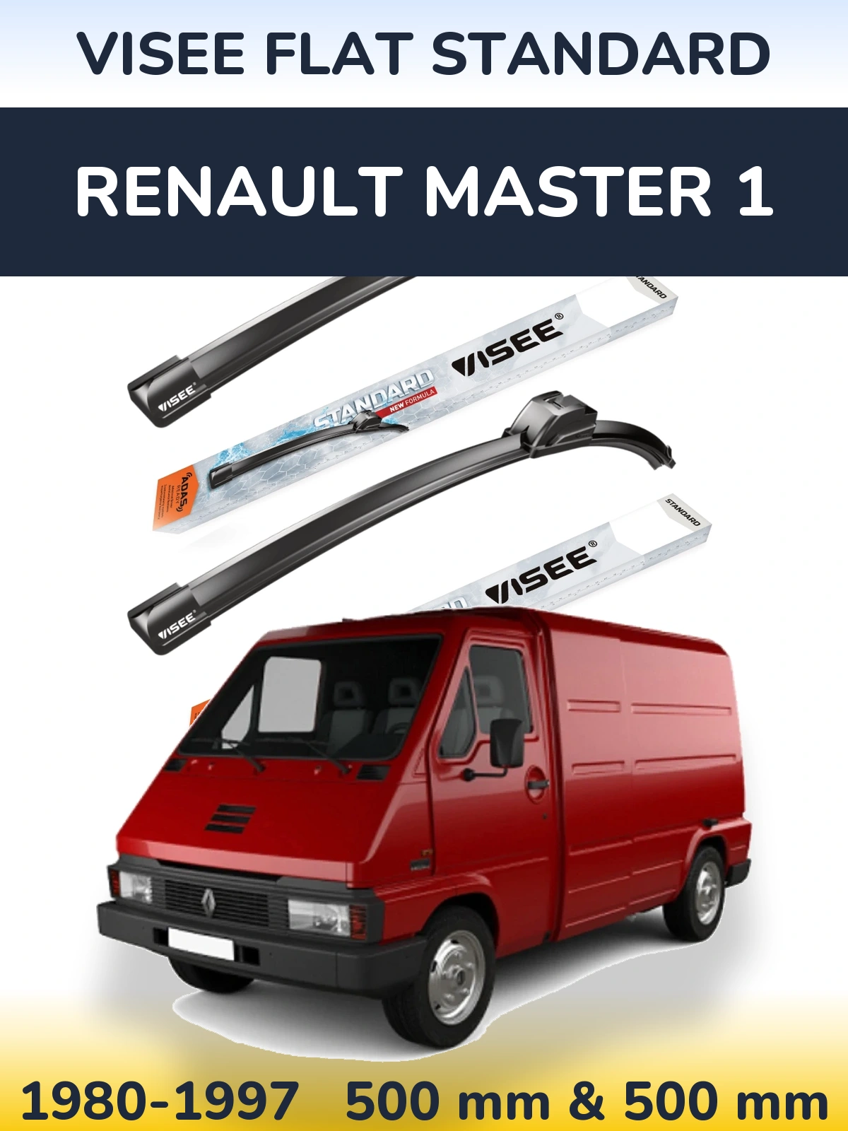 Sada předních stěračů VISEE FLAT STANDARD 500 a 500 mm pro Renault Master 1 1980-1997