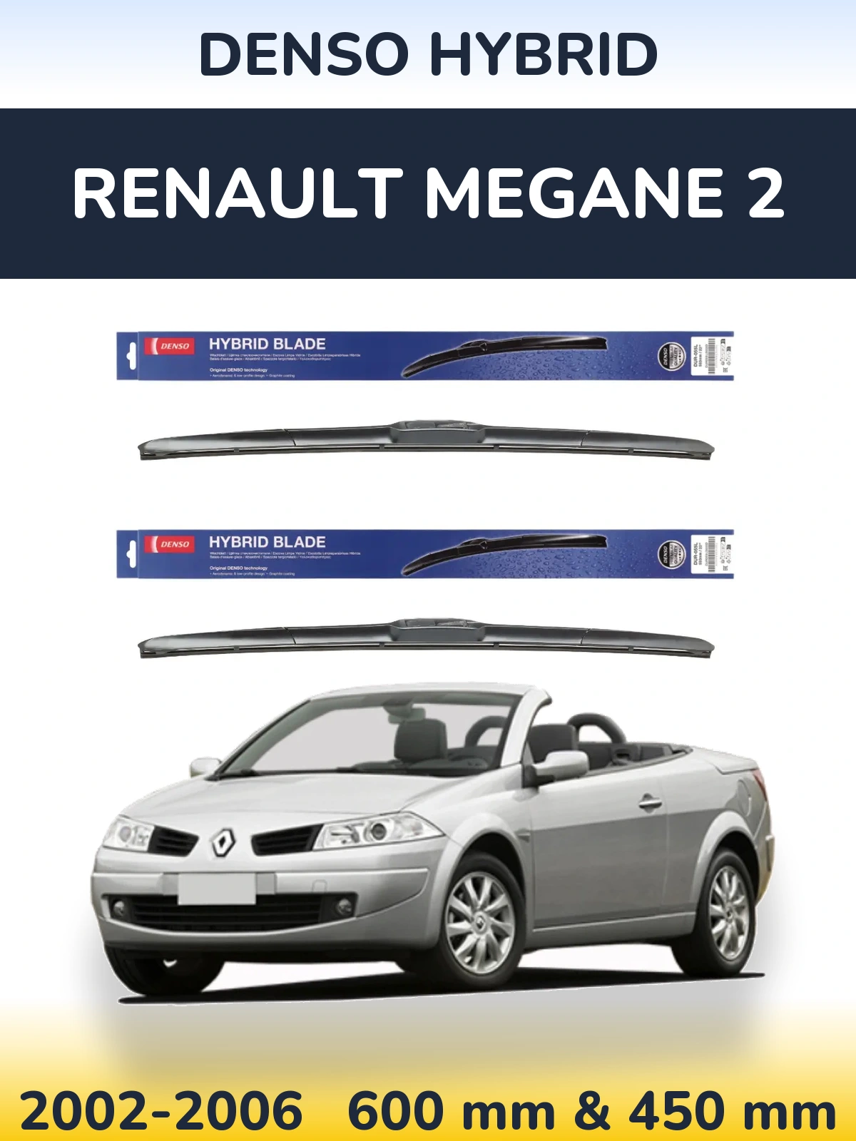 Sada předních stěračů Denso Hybrid 600 a 450 mm pro Renault Megane 2 2002-2006