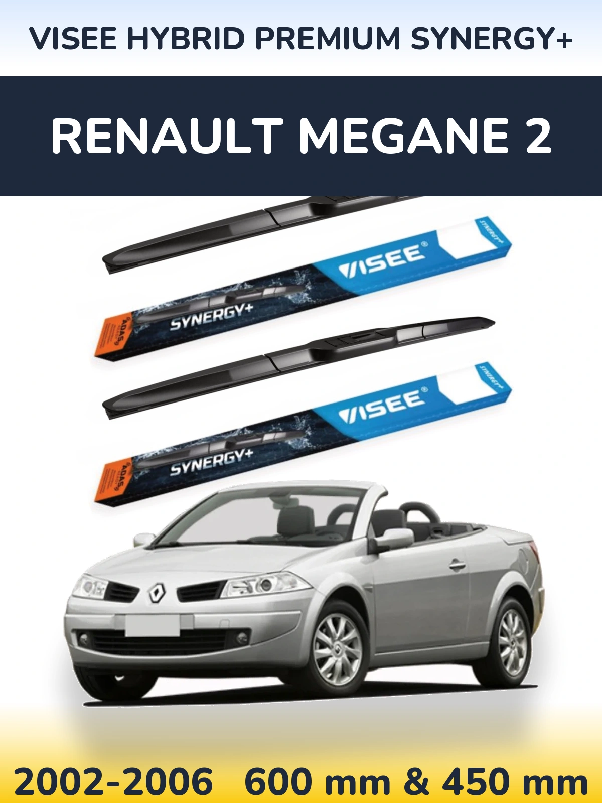 Sada předních stěračů VISEE HYBRID PREMIUM SYNERGY+ 600 a 450 mm pro Renault Megane 2 2002-2006
