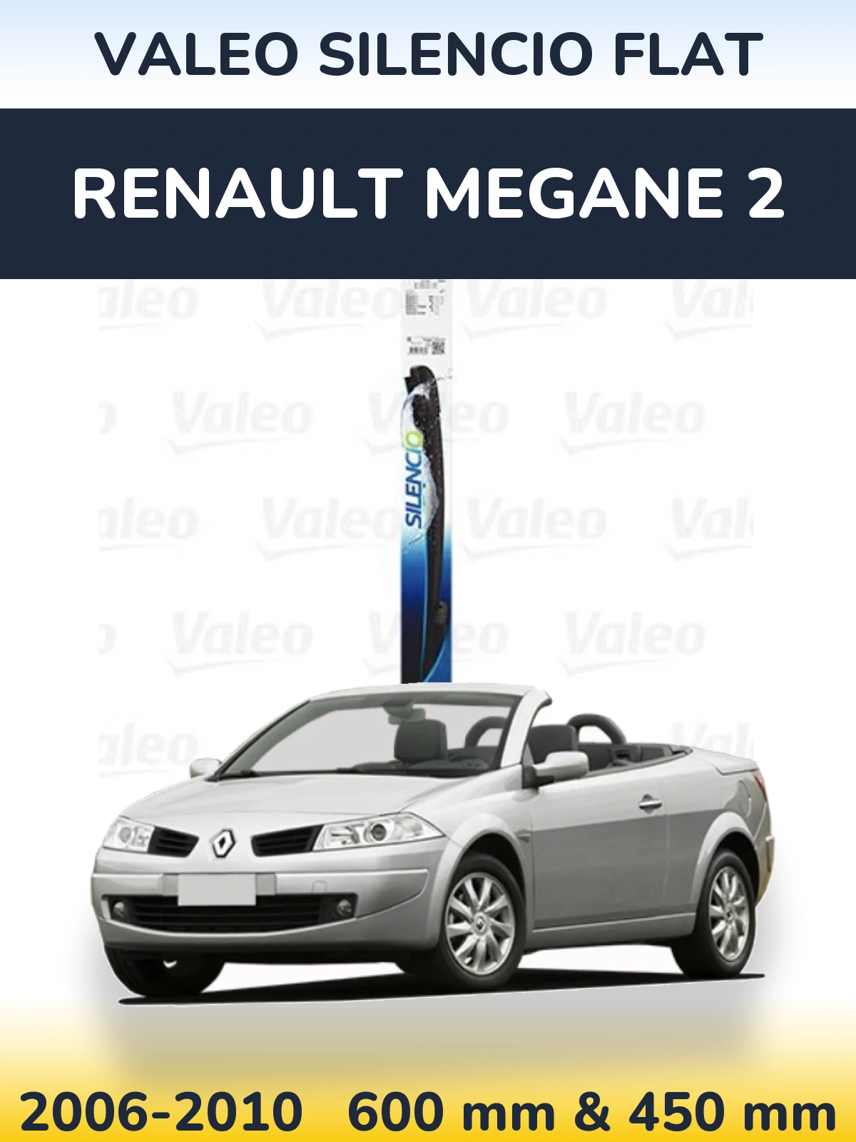 Sada předních stěračů Valeo Silencio Flat 600 a 450 mm pro Renault Megane 2 2006-2010