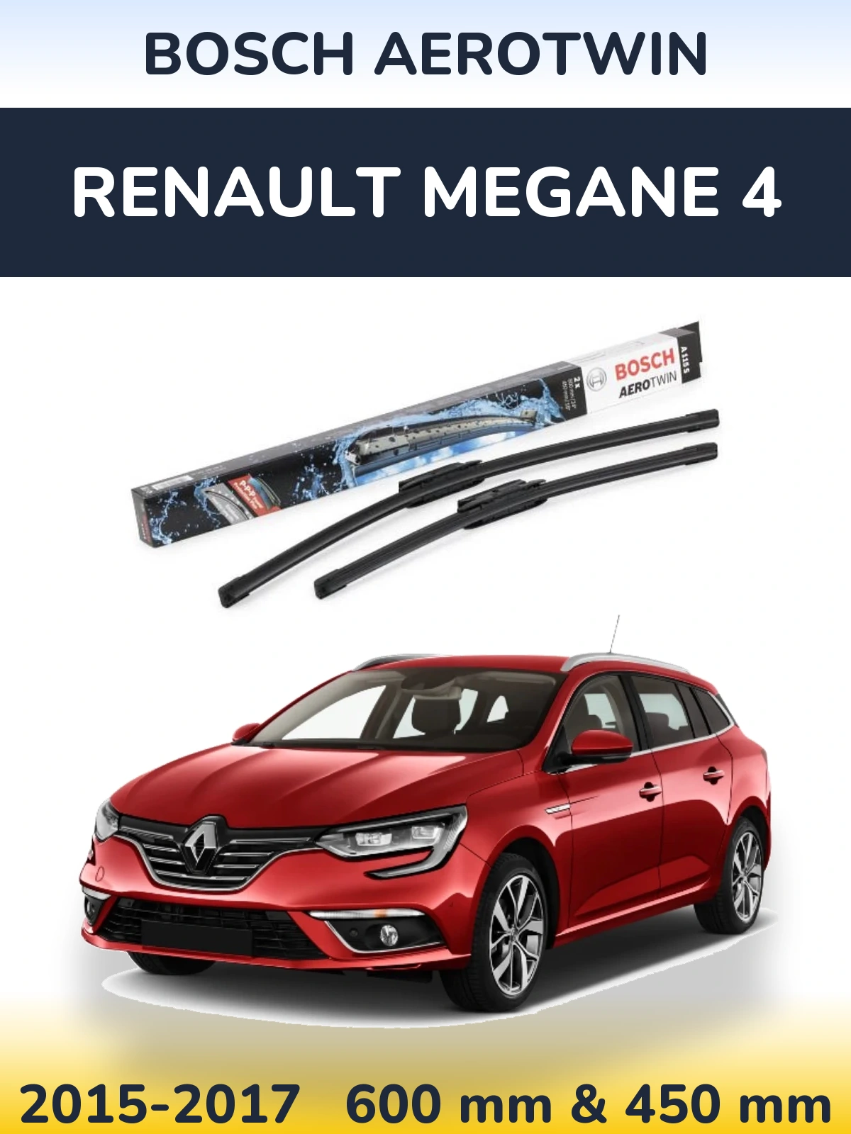Комплект передніх щіток BOSCH AeroTwin 600 & 450 мм для Renault Megane 4 2015-2017