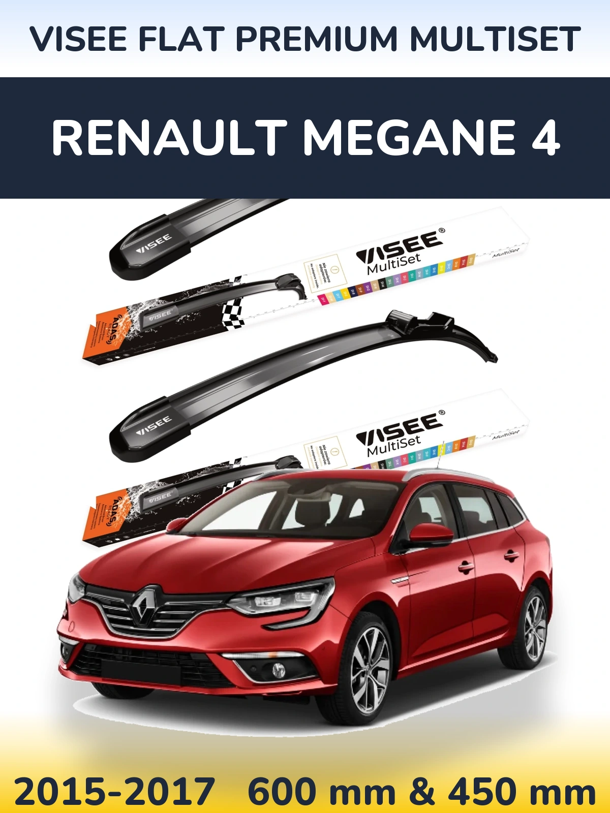 Sada předních stěračů VISEE FLAT PREMIUM MultiSet 600 a 450 mm pro Renault Megane 4 2015-2017