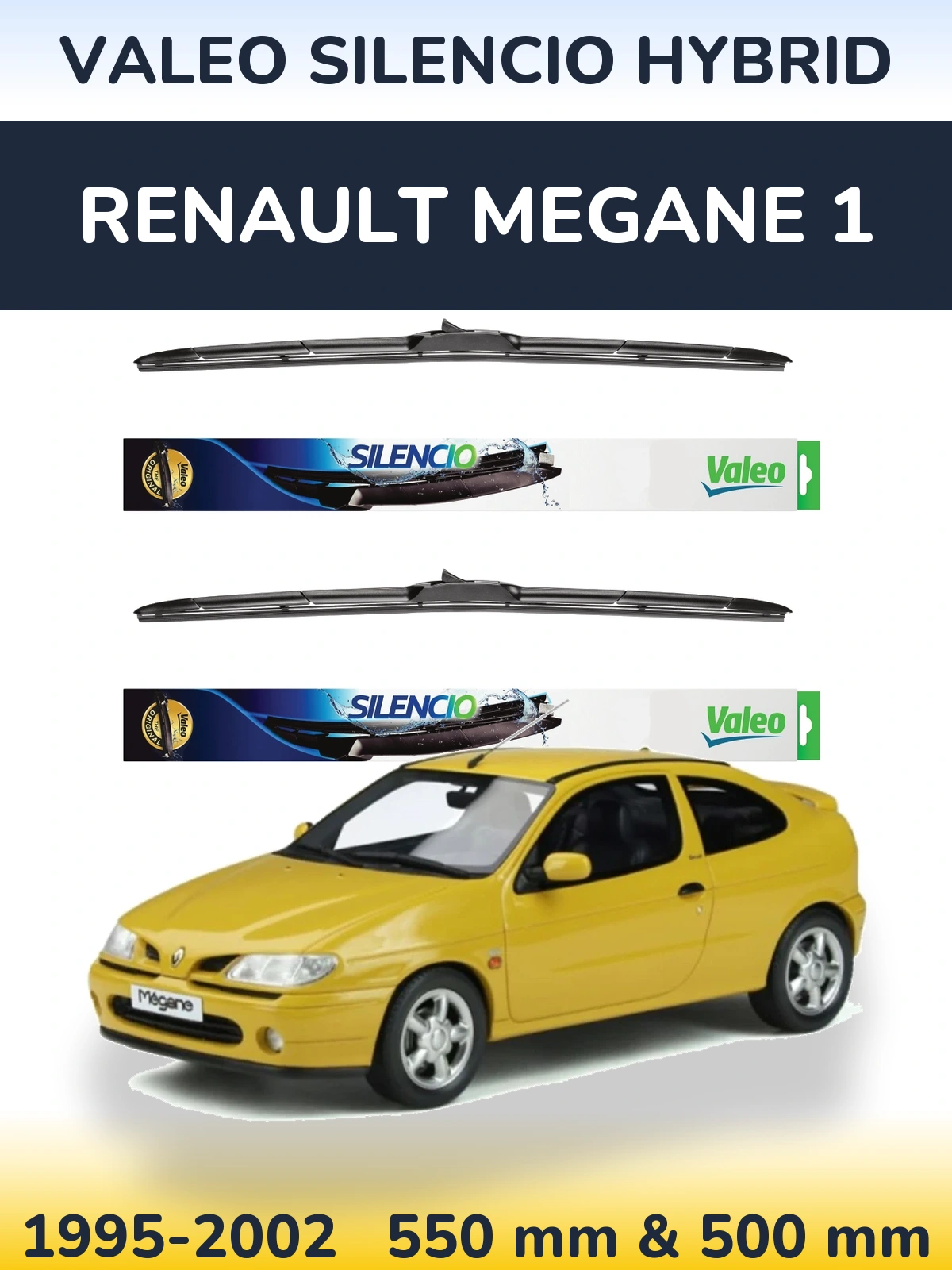 Sada předních stěračů Valeo Silencio Hybrid 550 a 500 mm pro Renault Megane 1 1995-2002