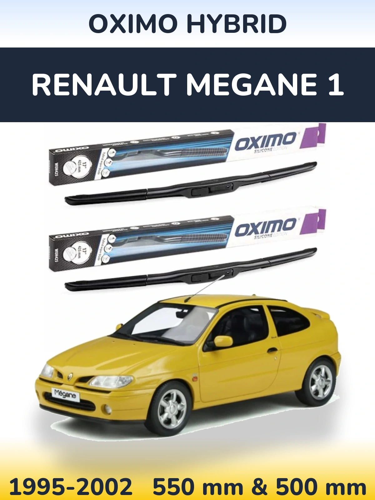 Sada předních stěračů Oximo Hybrid 550 a 500 mm pro Renault Megane 1 1995-2002