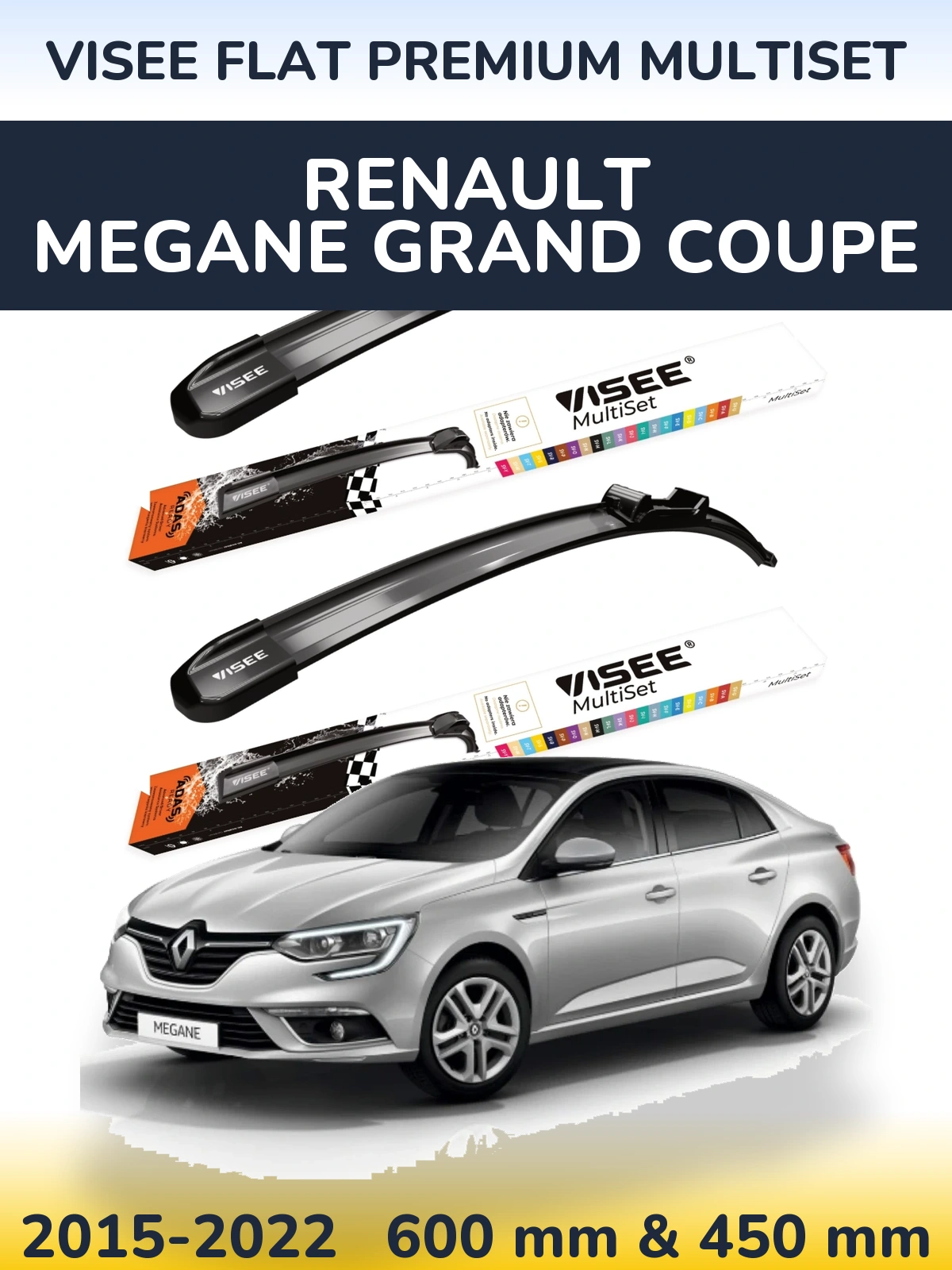 Sada předních stěračů VISEE FLAT PREMIUM MultiSet 600 a 450 mm pro Renault Megane Grand Coupe 2015-2022