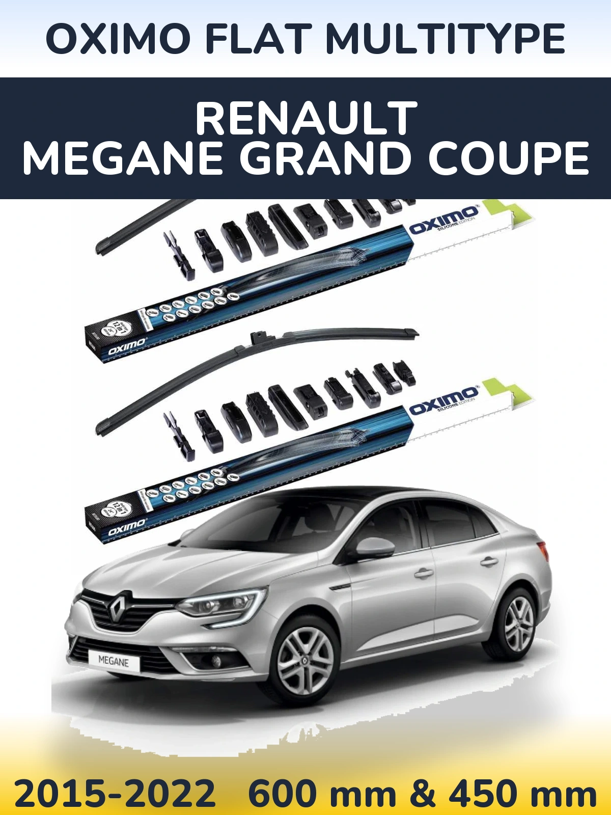 Комплект передніх щіток Oximo Flat MultiТипe 600 & 450 мм для Renault Megane Grand Coupe 2015-2022