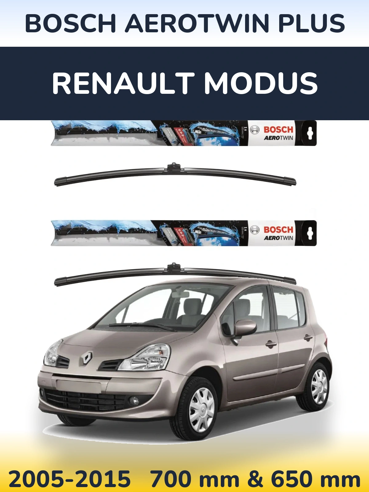 Sada předních stěračů BOSCH AeroTwin Plus 700 a 650 mm pro Renault Modus 2005-2015