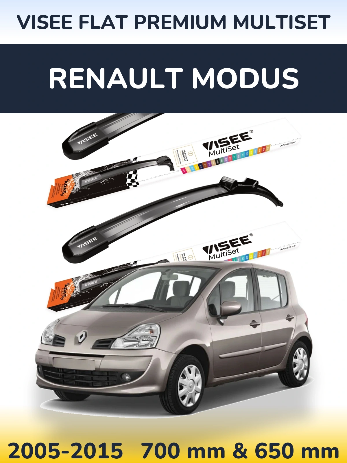 Sada předních stěračů VISEE FLAT PREMIUM MultiSet 700 a 650 mm pro Renault Modus 2005-2015