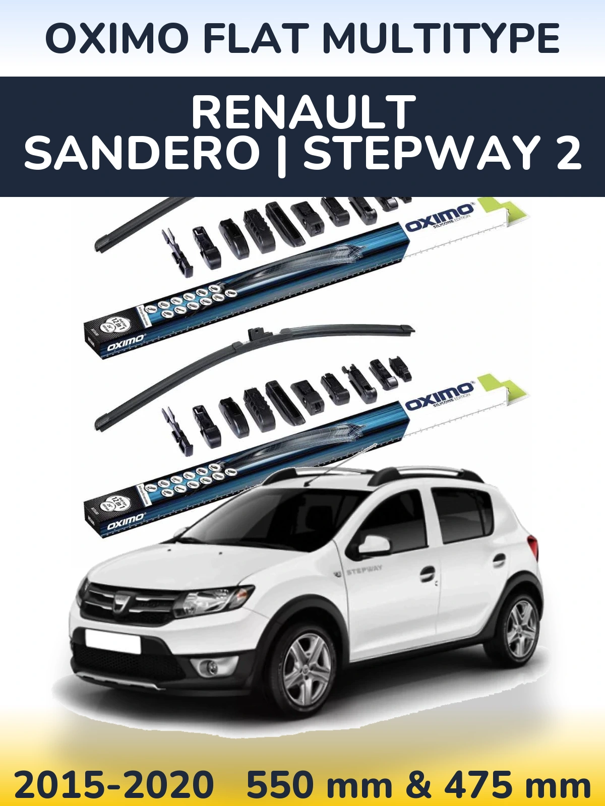 Sada předních stěračů Oximo Flat MultiType 550 a 475 mm pro Renault Sandero | Stepway 2 2015-2020