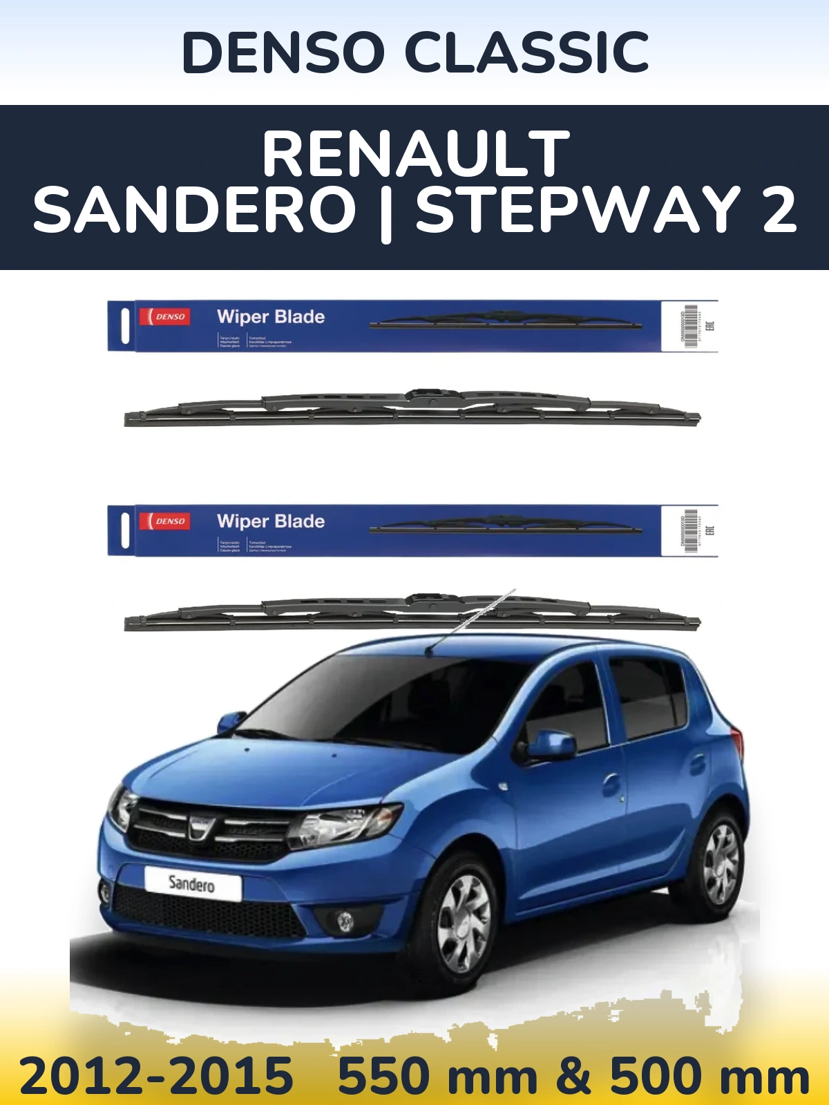 Sada předních stěračů Denso Classic 550 a 500 mm pro Renault Sandero | Stepway 2 2012-2015