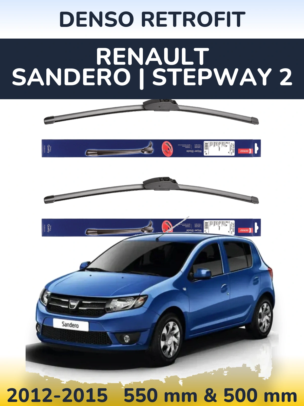 Sada předních stěračů Denso Retrofit 550 a 500 mm pro Renault Sandero | Stepway 2 2012-2015