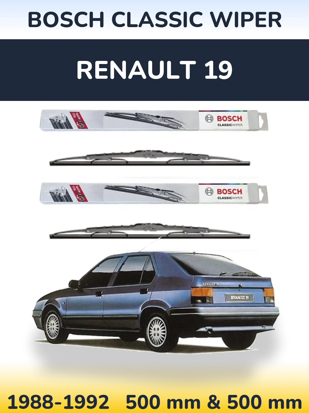 Sada předních stěračů BOSCH Classic Wiper 500 a 500 mm pro Renault 19 1988-1992