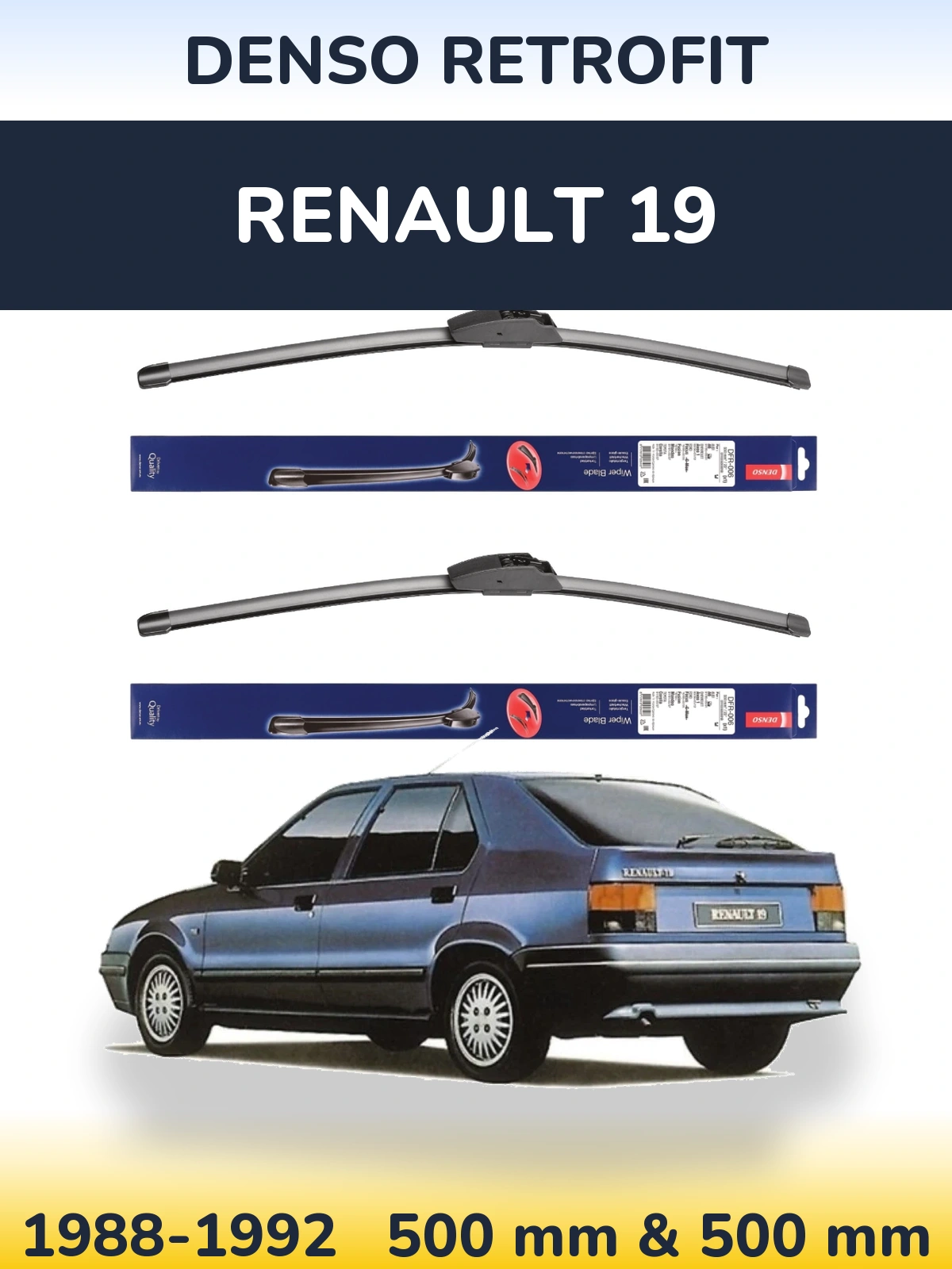 Sada předních stěračů Denso Retrofit 500 a 500 mm pro Renault 19 1988-1992
