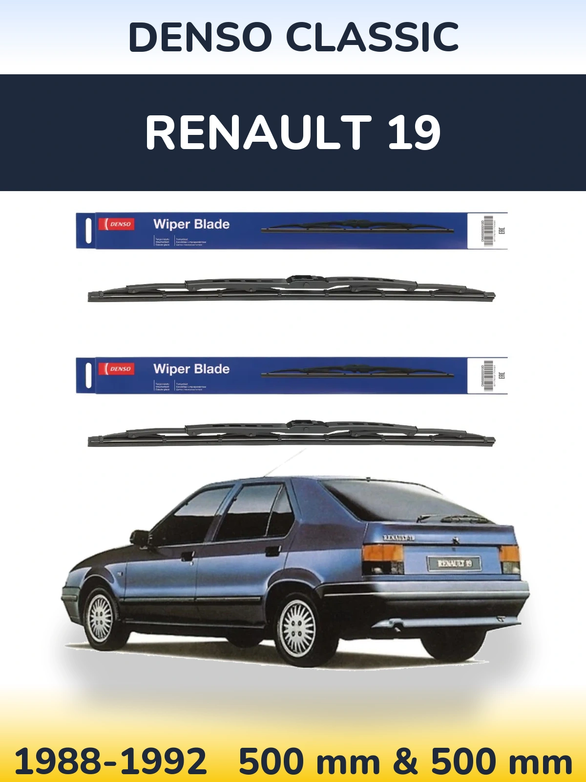 Sada předních stěračů Denso Classic 500 a 500 mm pro Renault 19 1988-1992