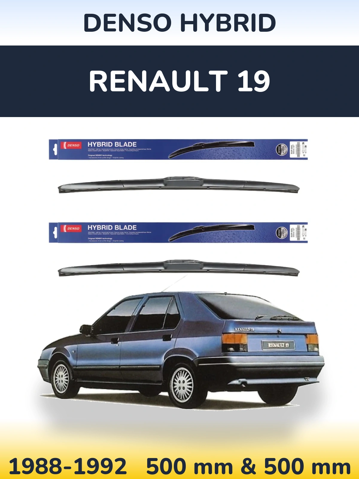 Sada předních stěračů Denso Hybrid 500 a 500 mm pro Renault 19 1988-1992