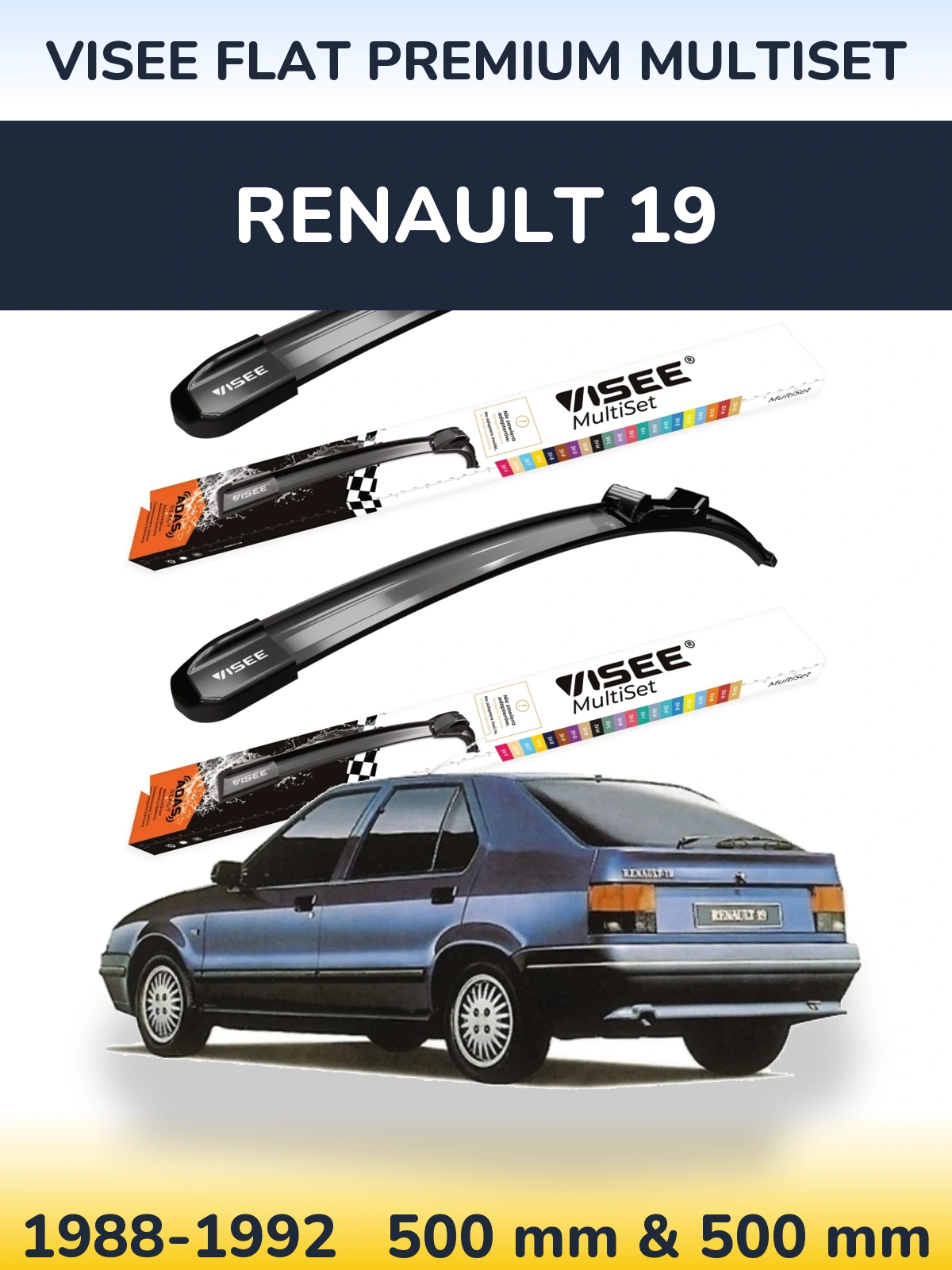 Sada předních stěračů VISEE FLAT PREMIUM MultiSet 500 a 500 mm pro Renault 19 1988-1992