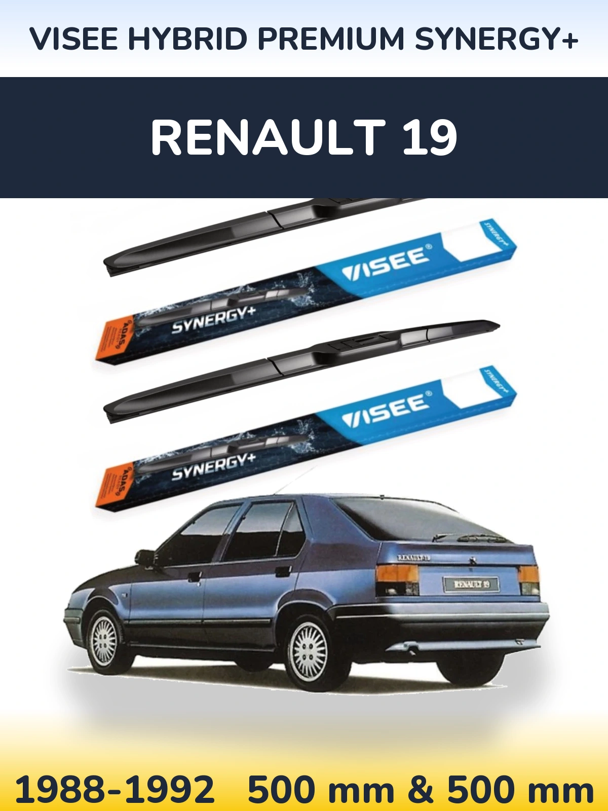 Sada předních stěračů VISEE HYBRID PREMIUM SYNERGY+ 500 a 500 mm pro Renault 19 1988-1992
