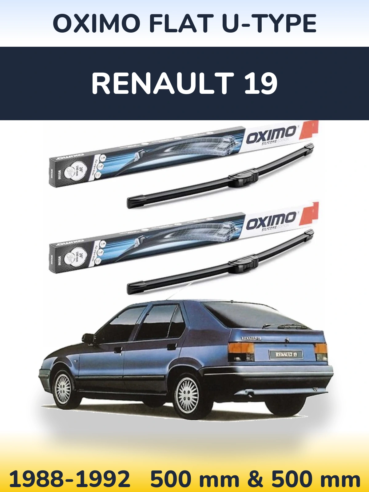 Sada předních stěračů Oximo Flat U-type 500 a 500 mm pro Renault 19 1988-1992