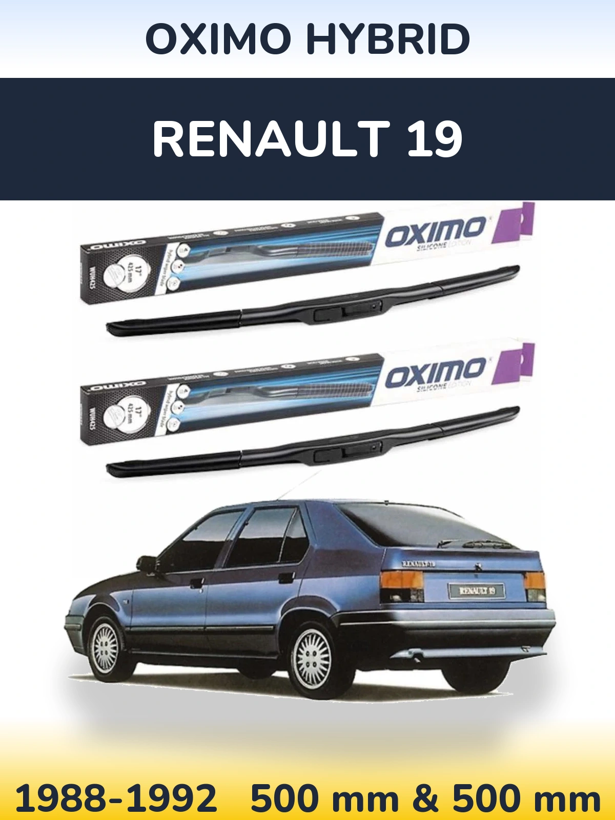 Sada předních stěračů Oximo Hybrid 500 a 500 mm pro Renault 19 1988-1992