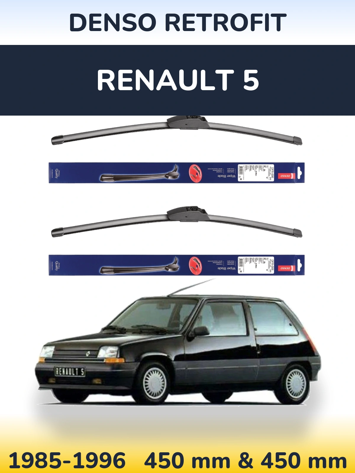 Sada předních stěračů Denso Retrofit 450 a 450 mm pro Renault 5 1985-1996