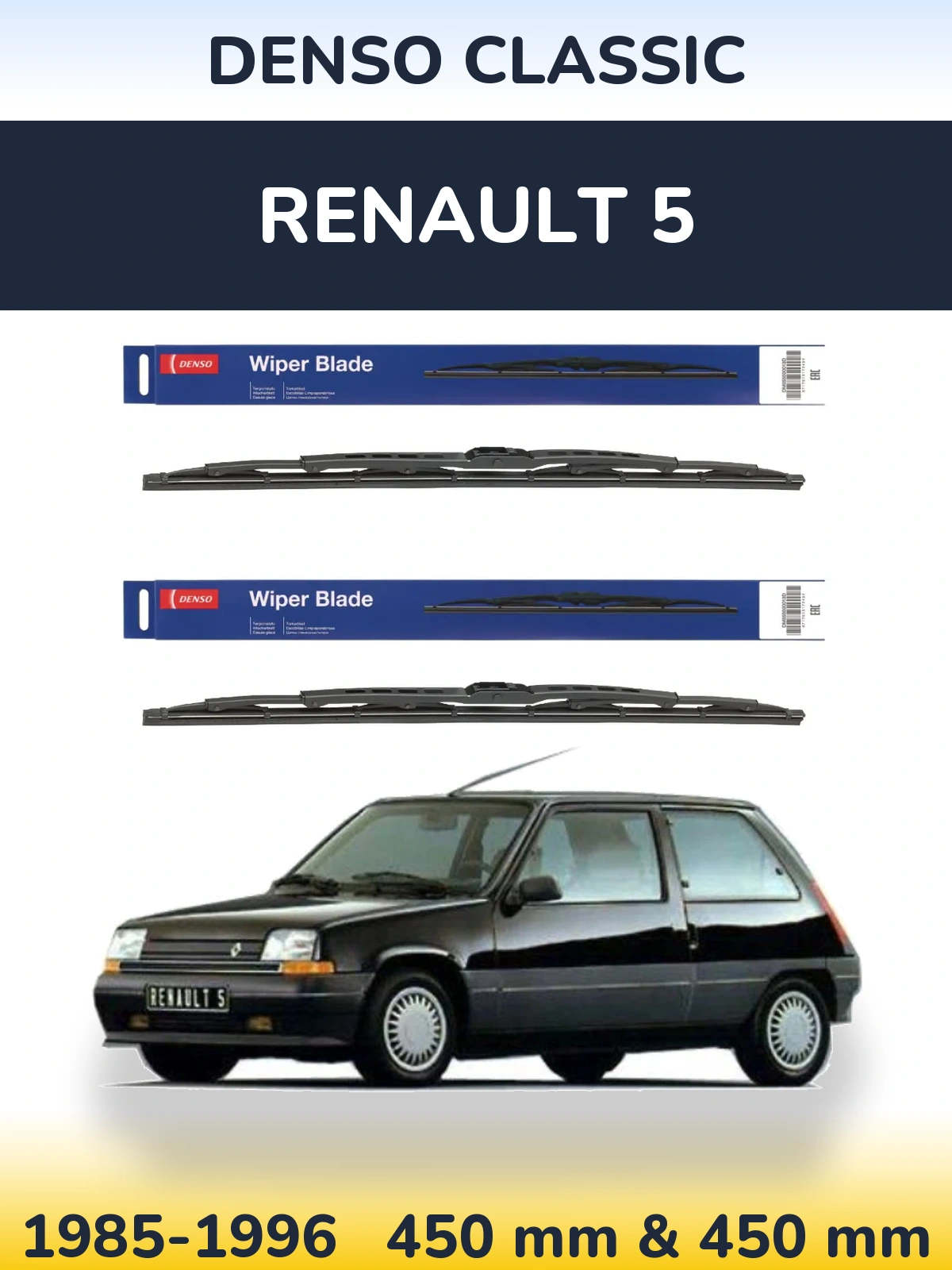 Sada předních stěračů Denso Classic 450 a 450 mm pro Renault 5 1985-1996