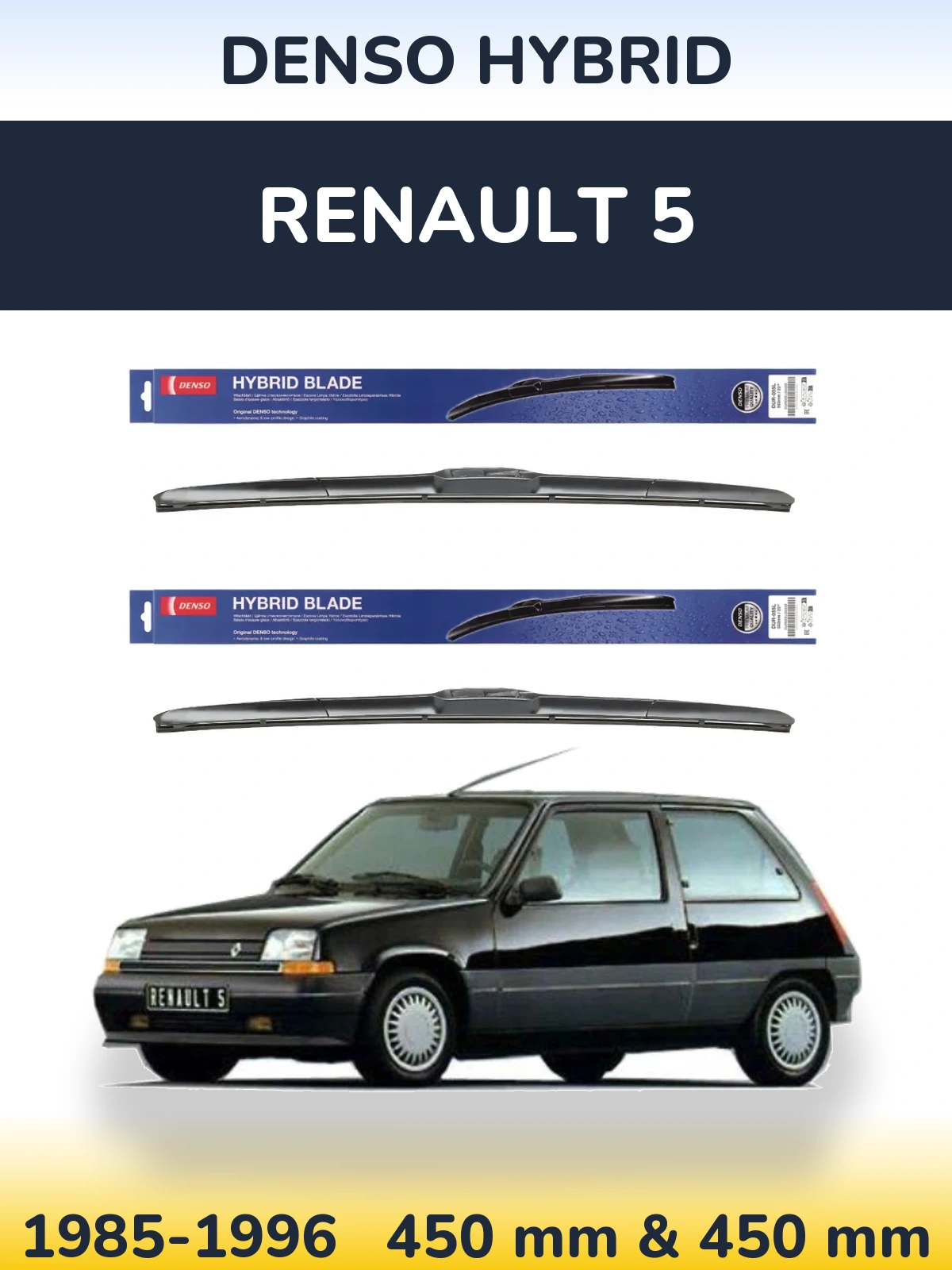 Sada předních stěračů Denso Hybrid 450 a 450 mm pro Renault 5 1985-1996