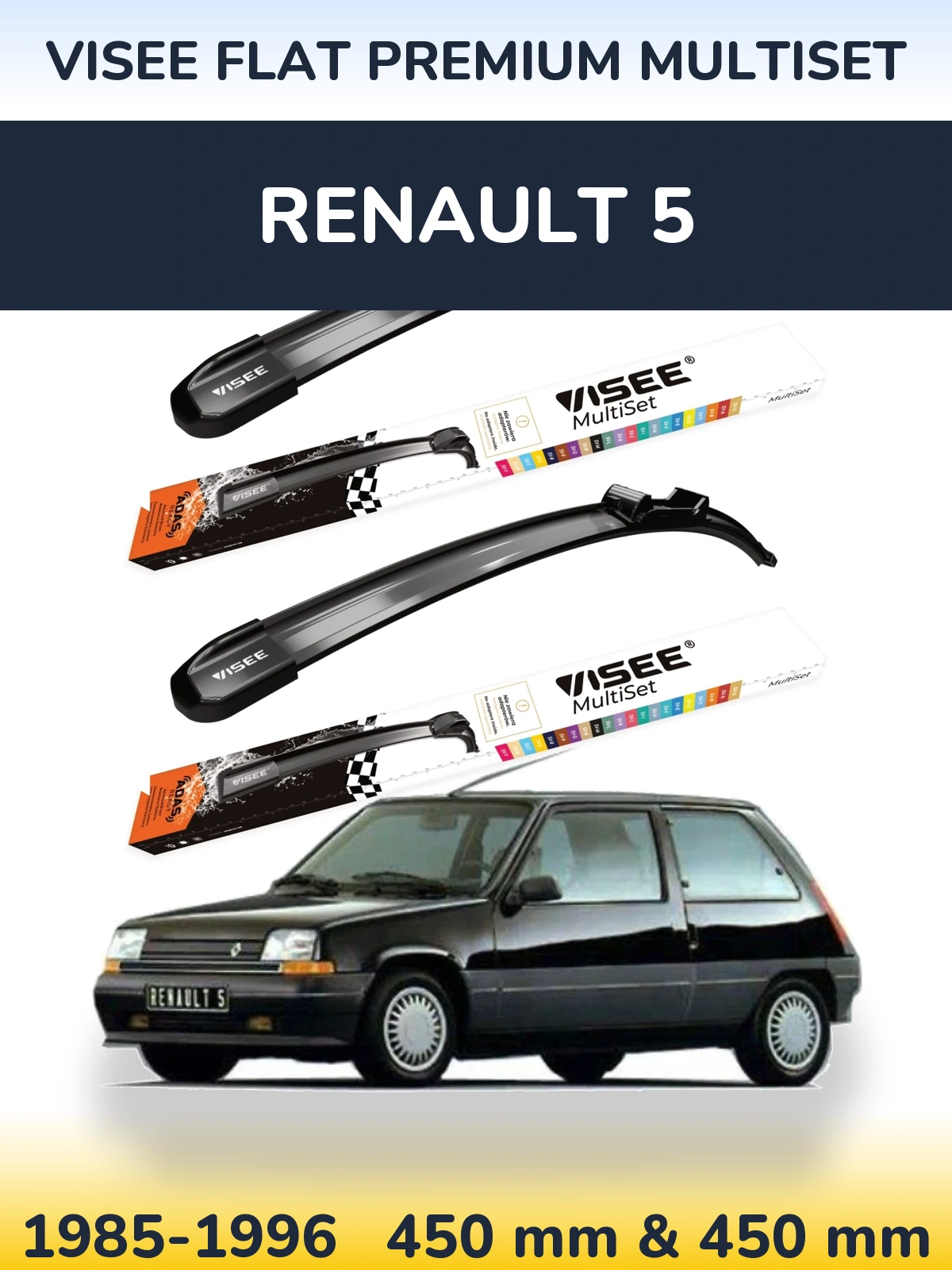 Sada předních stěračů VISEE FLAT PREMIUM MultiSet 450 a 450 mm pro Renault 5 1985-1996