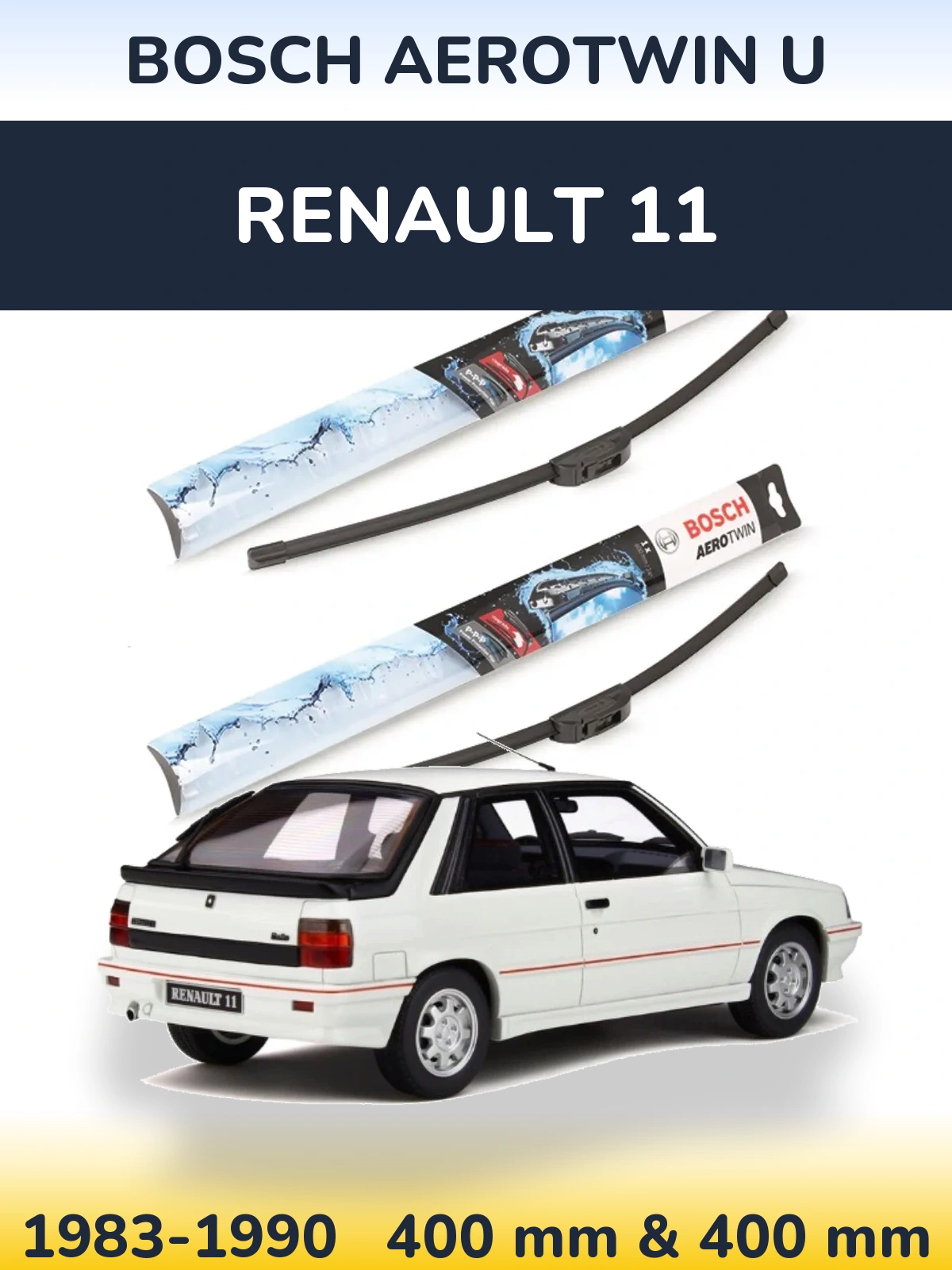 Sada předních stěračů BOSCH AeroTwin U 400 a 400 mm pro Renault 11 1983-1990