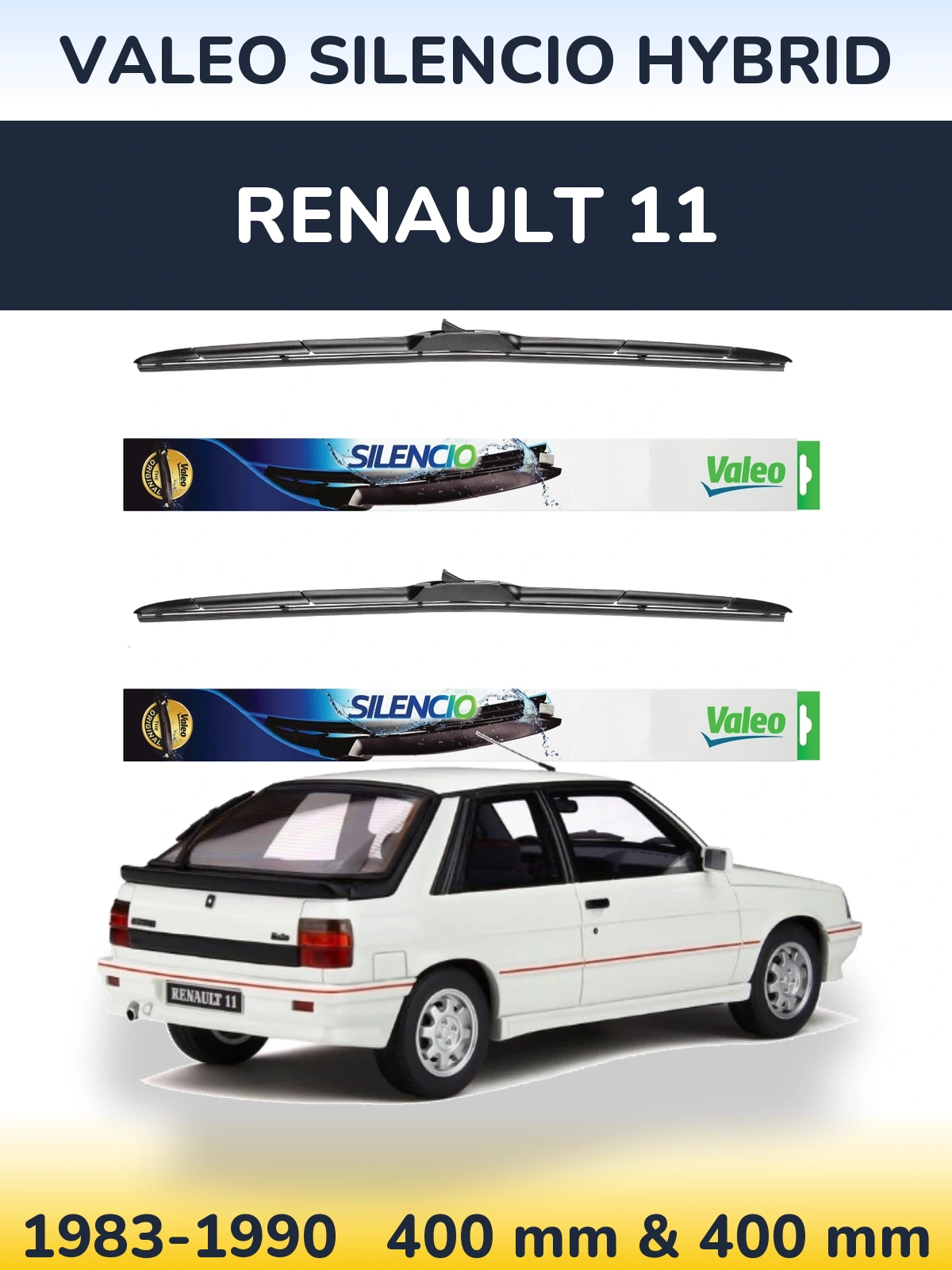 Sada předních stěračů Valeo Silencio Hybrid 400 a 400 mm pro Renault 11 1983-1990