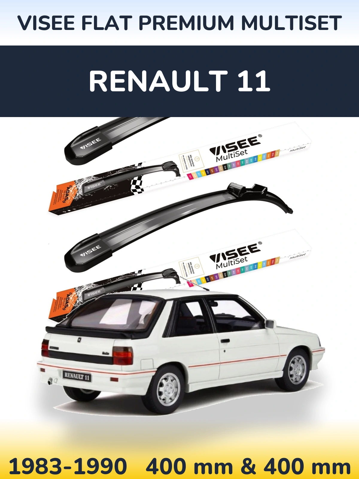 Sada předních stěračů VISEE FLAT PREMIUM MultiSet 400 a 400 mm pro Renault 11 1983-1990
