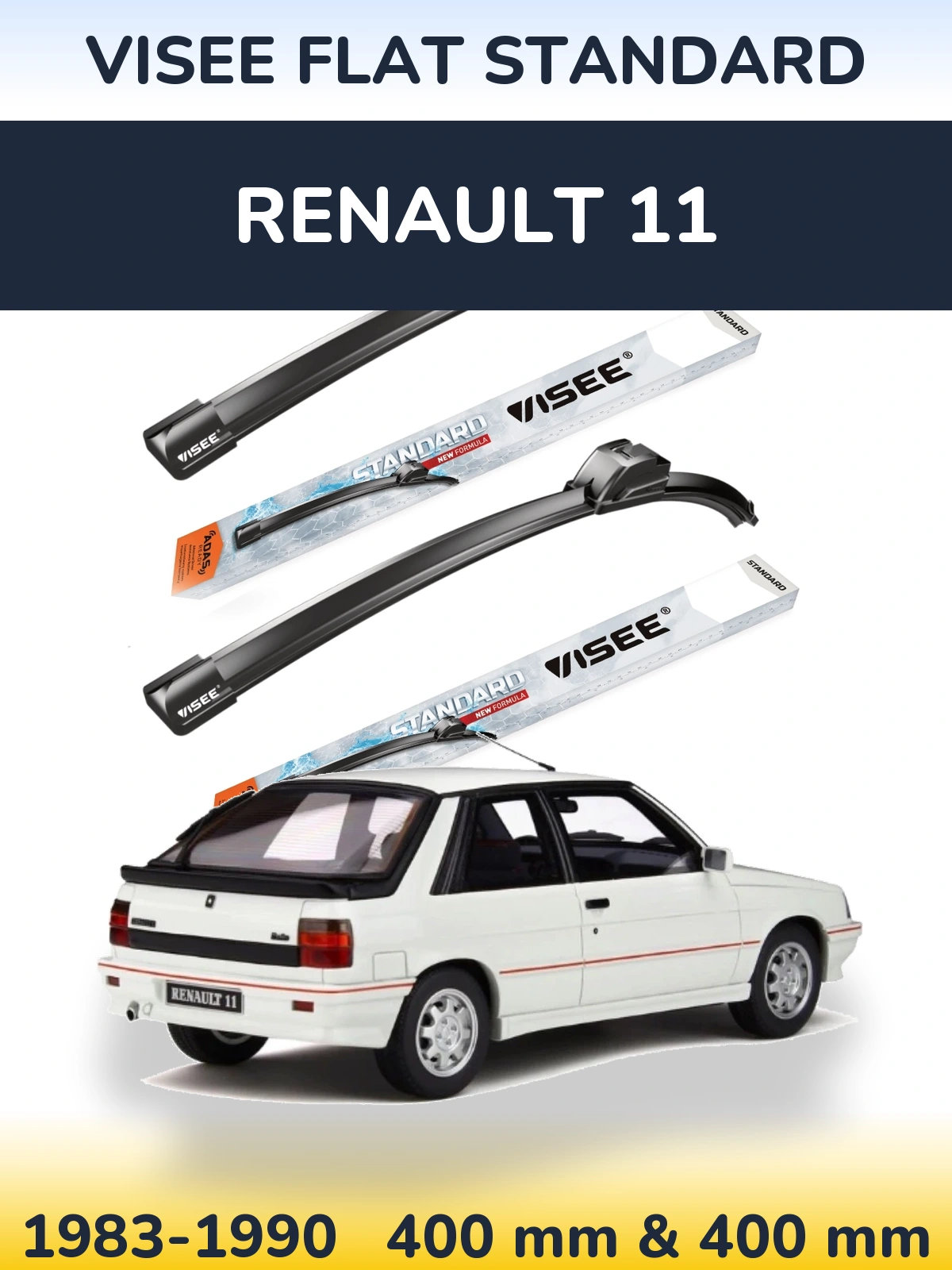Sada předních stěračů VISEE FLAT STANDARD 400 a 400 mm pro Renault 11 1983-1990