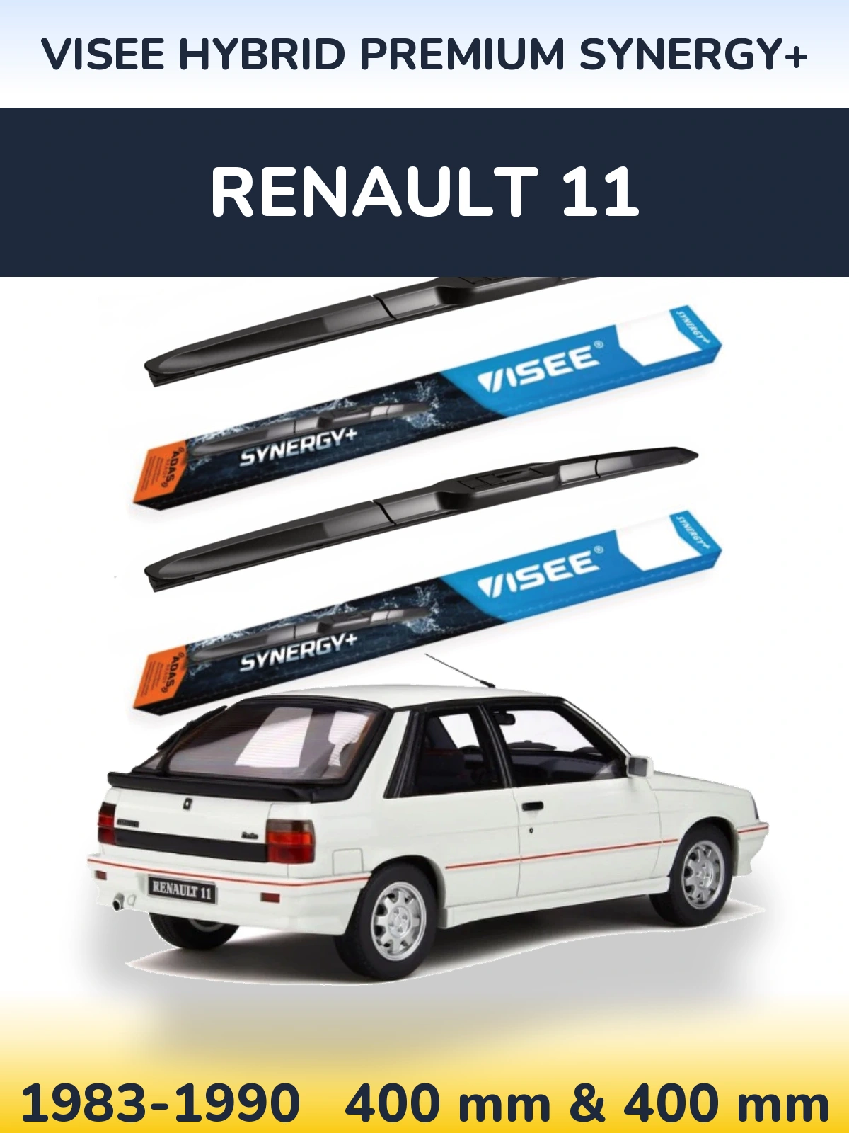 Sada předních stěračů VISEE HYBRID PREMIUM SYNERGY+ 400 a 400 mm pro Renault 11 1983-1990