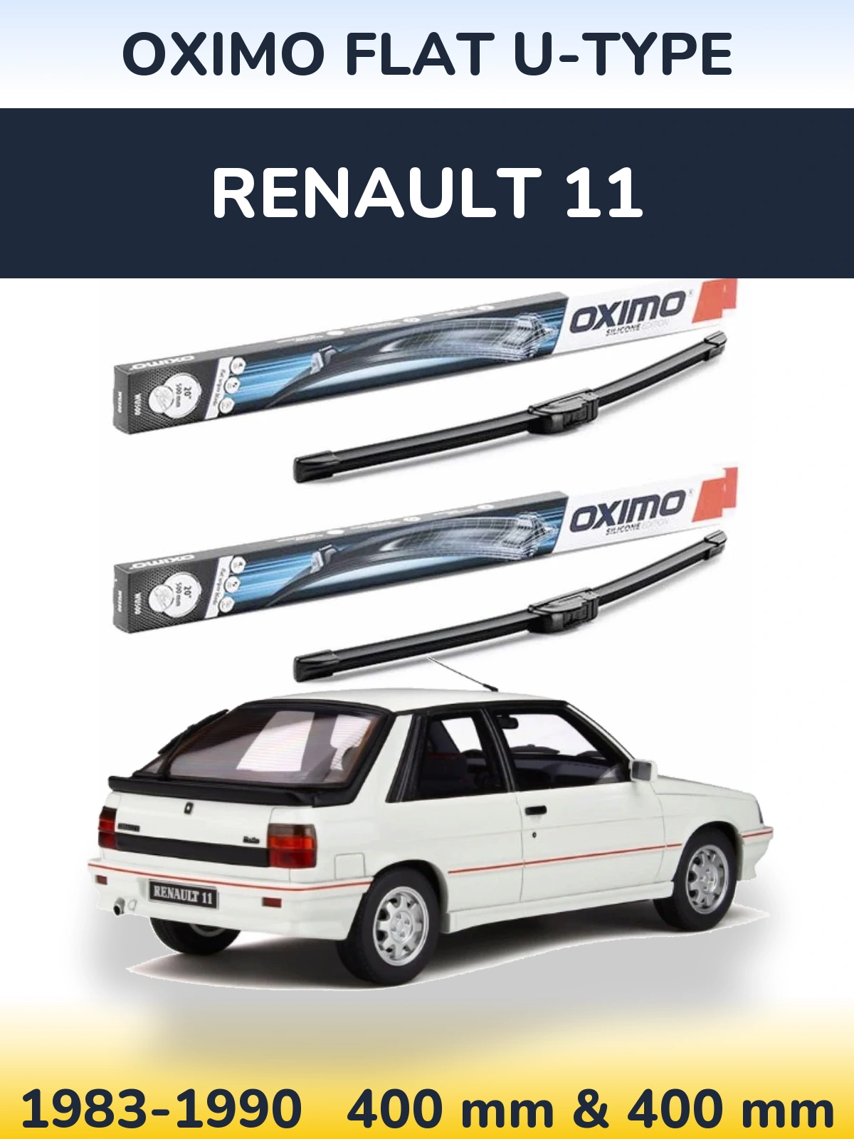 Sada předních stěračů Oximo Flat U-type 400 a 400 mm pro Renault 11 1983-1990