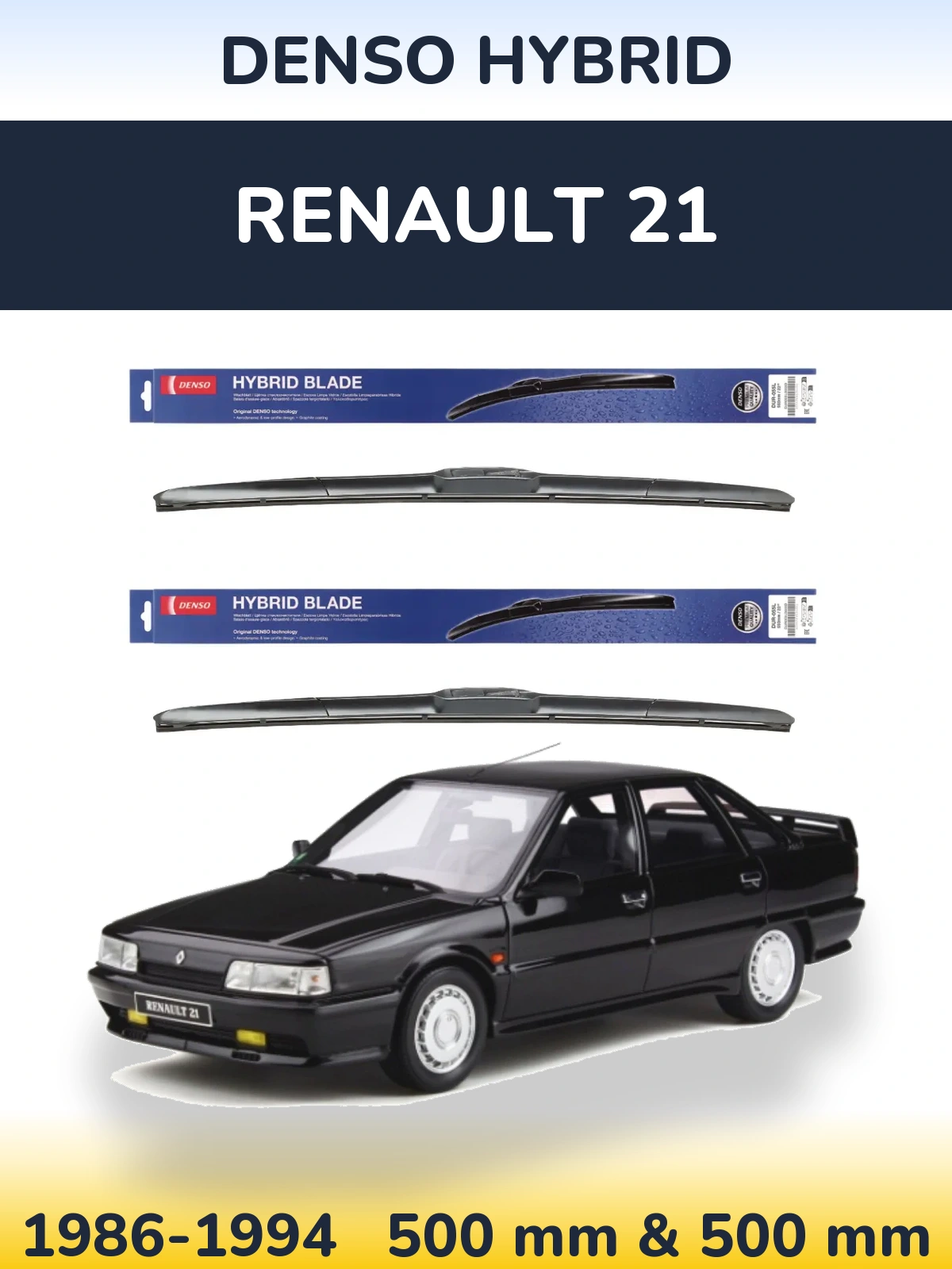 Sada předních stěračů Denso Hybrid 500 a 500 mm pro Renault 21 1986-1994
