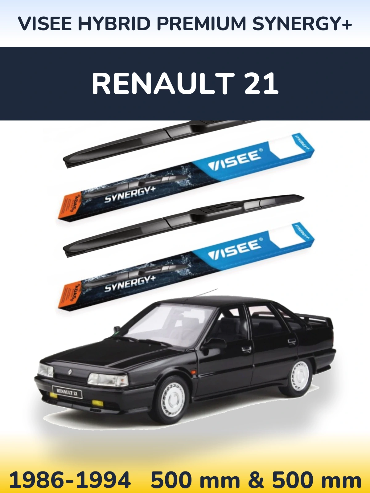 Sada předních stěračů VISEE HYBRID PREMIUM SYNERGY+ 500 a 500 mm pro Renault 21 1986-1994