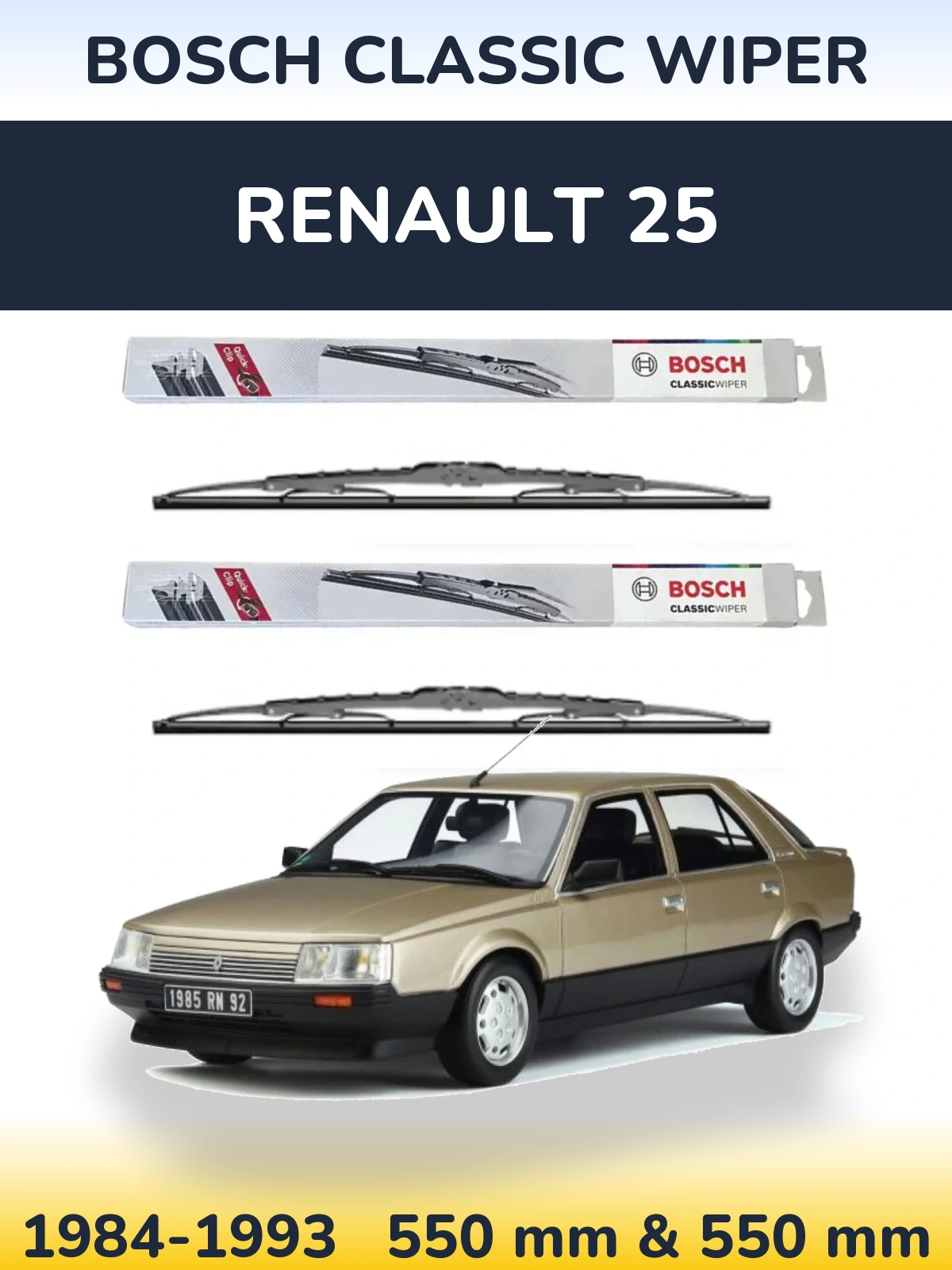 Sada předních stěračů BOSCH Classic Wiper 550 a 550 mm pro Renault 25 1984-1993