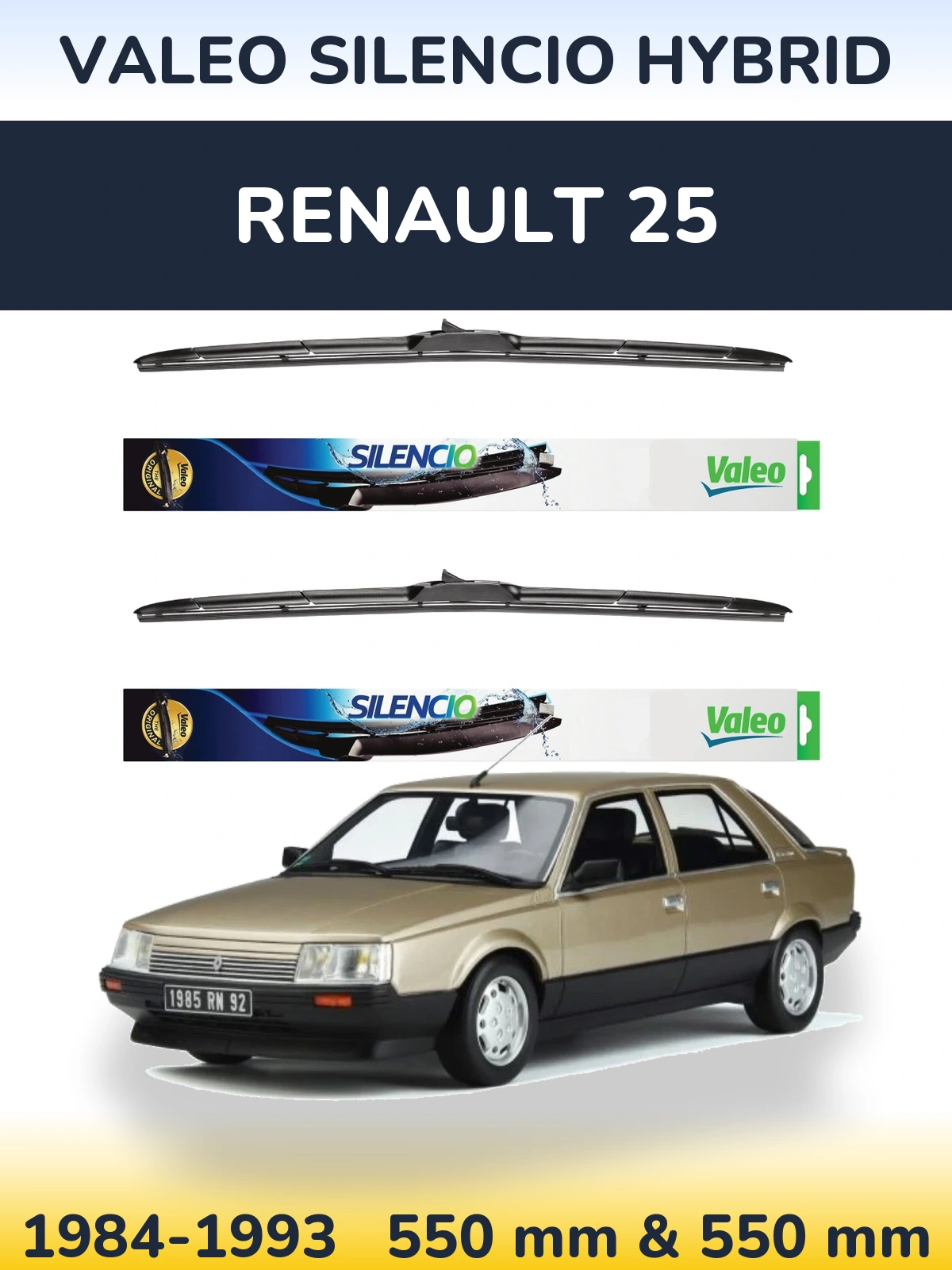 Sada předních stěračů Valeo Silencio Hybrid 550 a 550 mm pro Renault 25 1984-1993