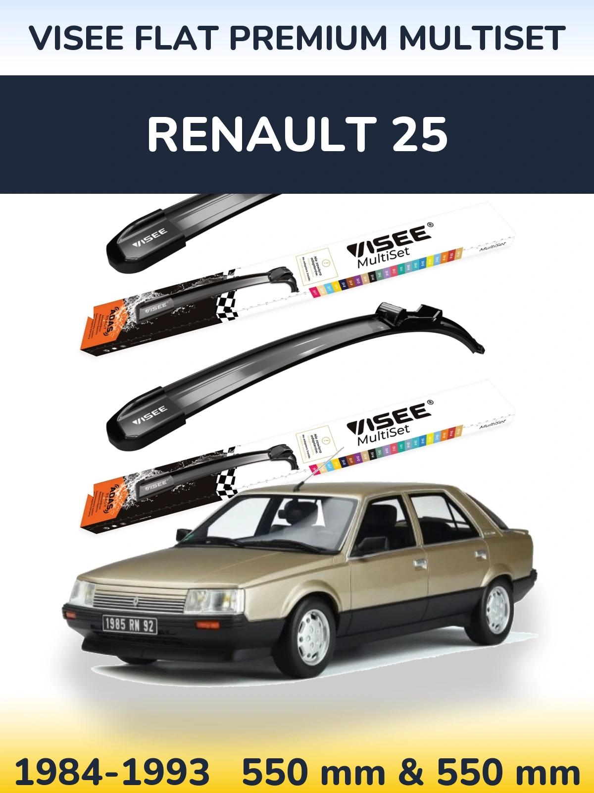 Sada předních stěračů VISEE FLAT PREMIUM MultiSet 550 a 550 mm pro Renault 25 1984-1993