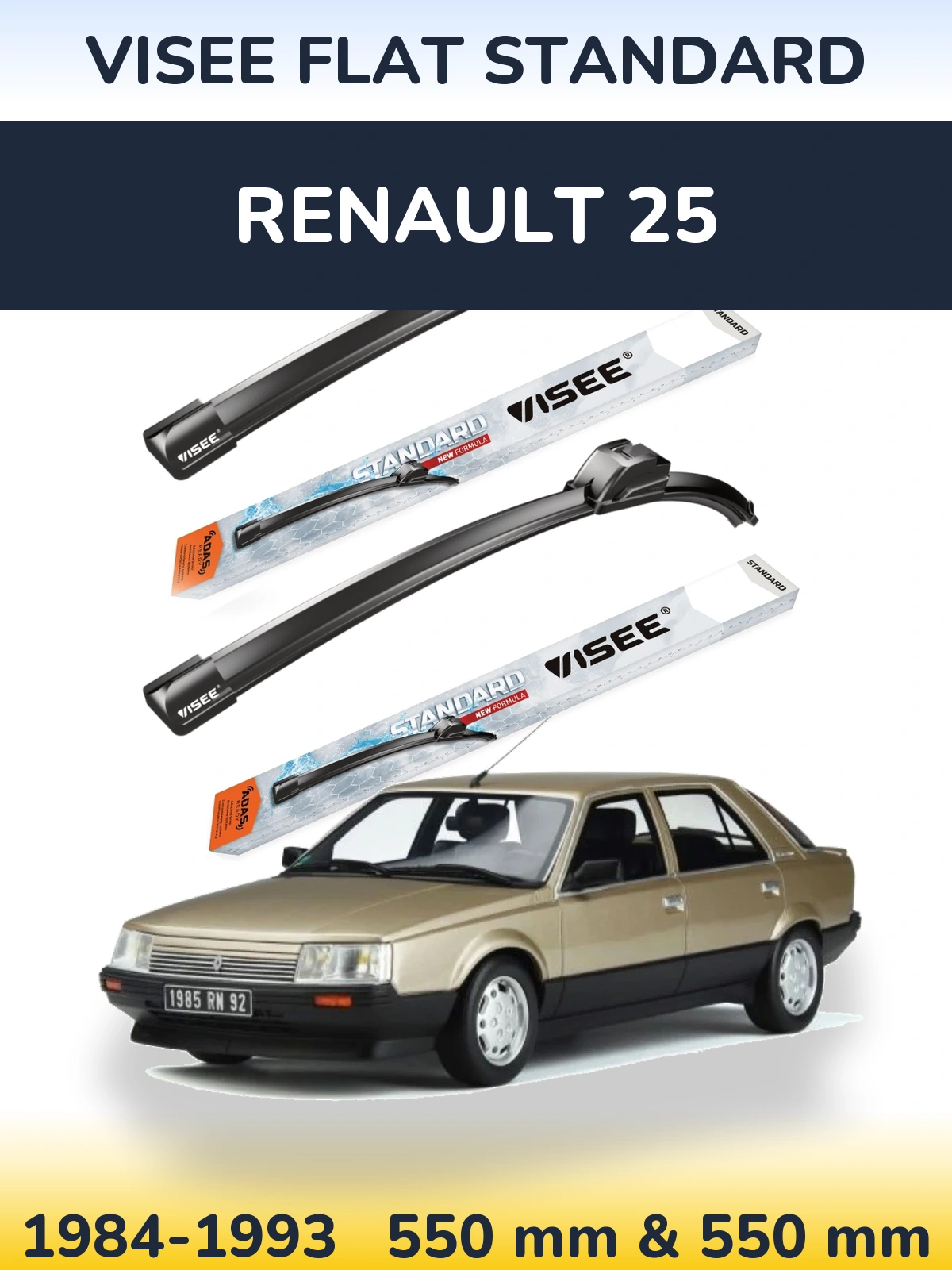 Sada předních stěračů VISEE FLAT STANDARD 550 a 550 mm pro Renault 25 1984-1993