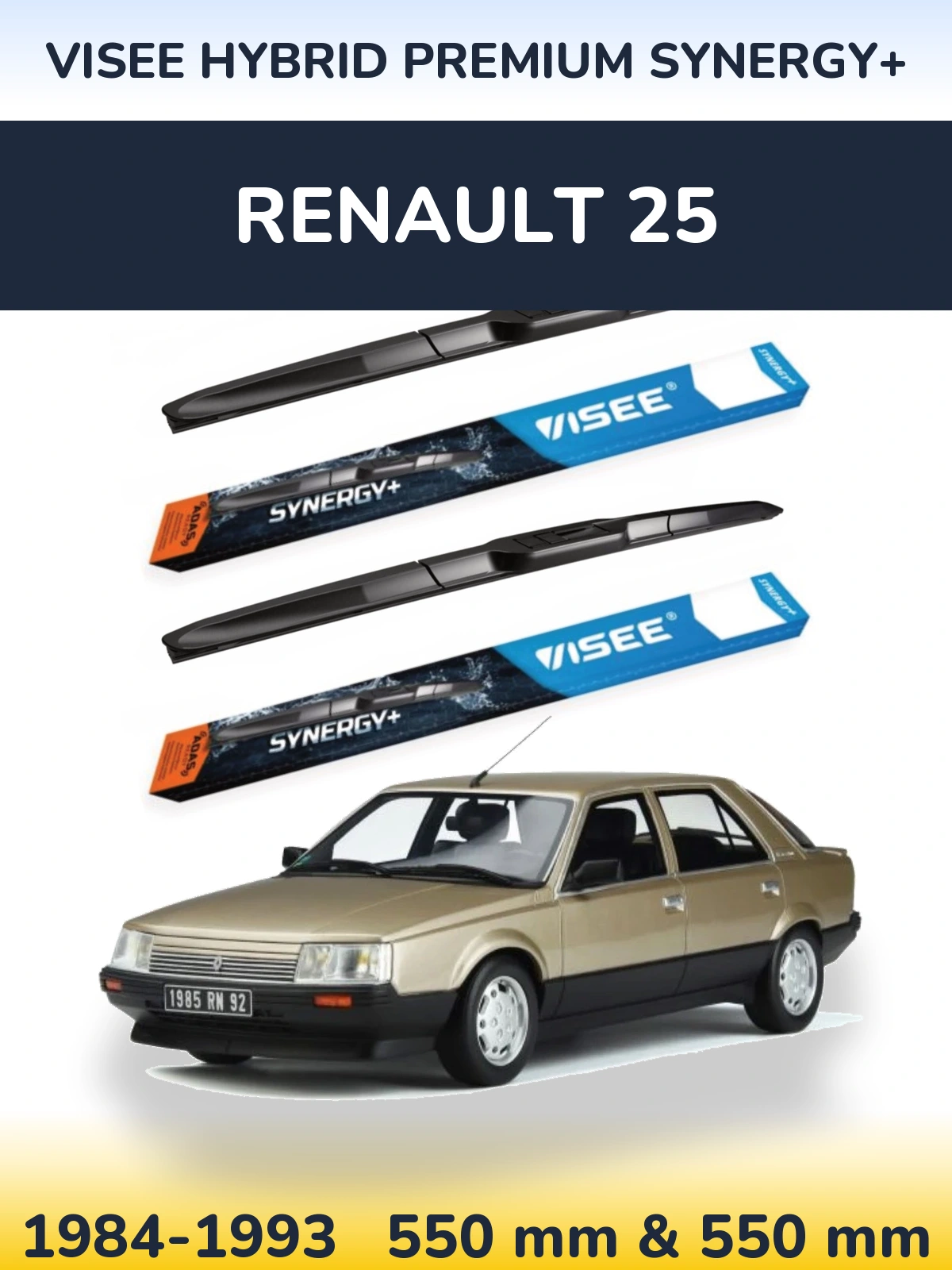 Sada předních stěračů VISEE HYBRID PREMIUM SYNERGY+ 550 a 550 mm pro Renault 25 1984-1993
